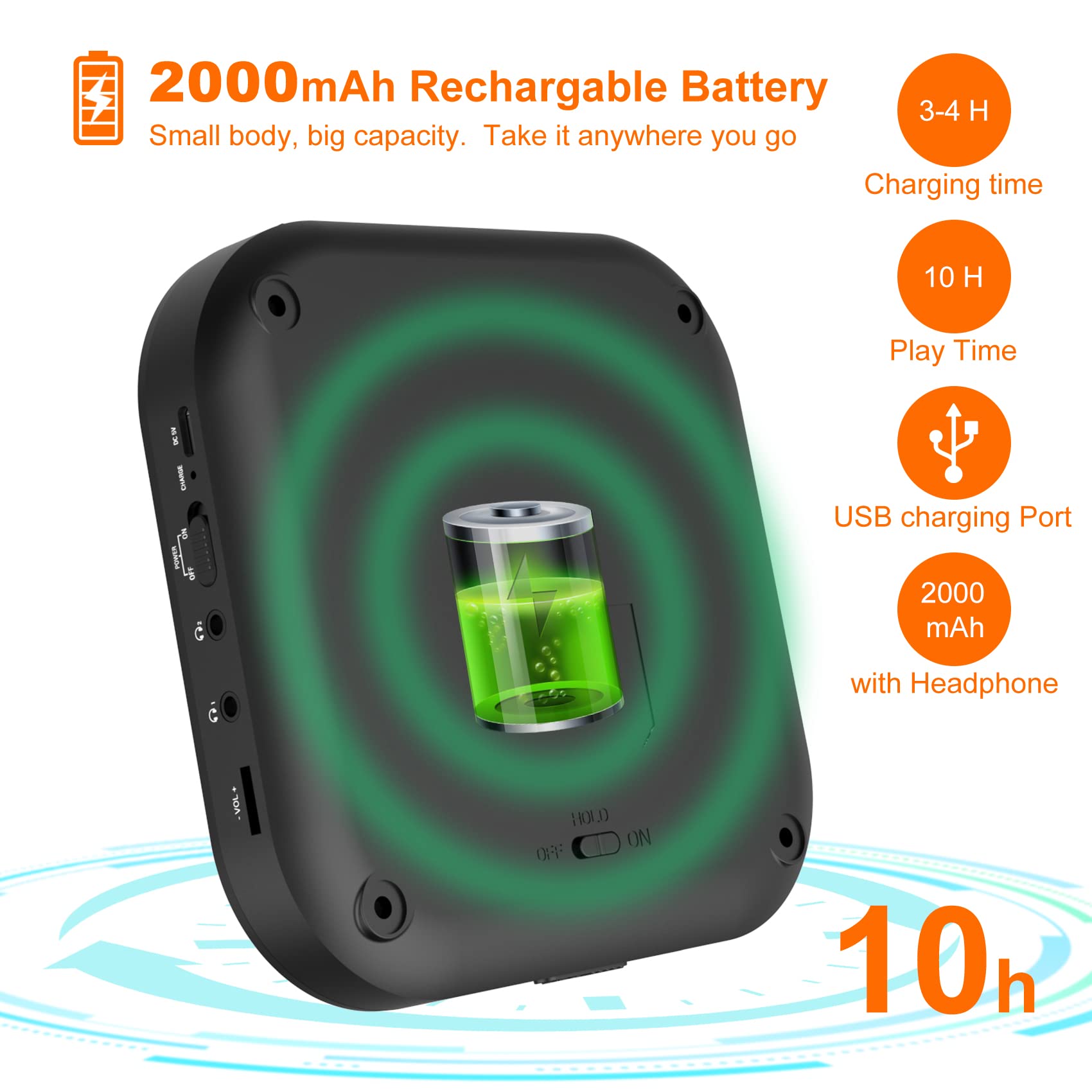 Foto 6 | Reproductor De Cd Portátil Monodeal Bluetooth Con Altavoces De 1800 Mah - Venta Internacional.