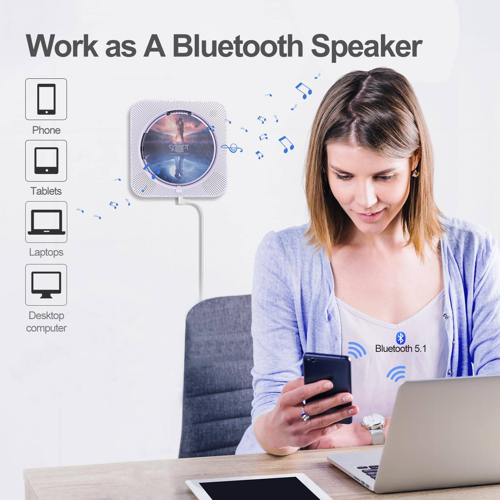 Foto 6 pulgar | Reproductor De Cd Portátil Micocious Con Bluetooth Y Radio Fm - Venta Internacional.