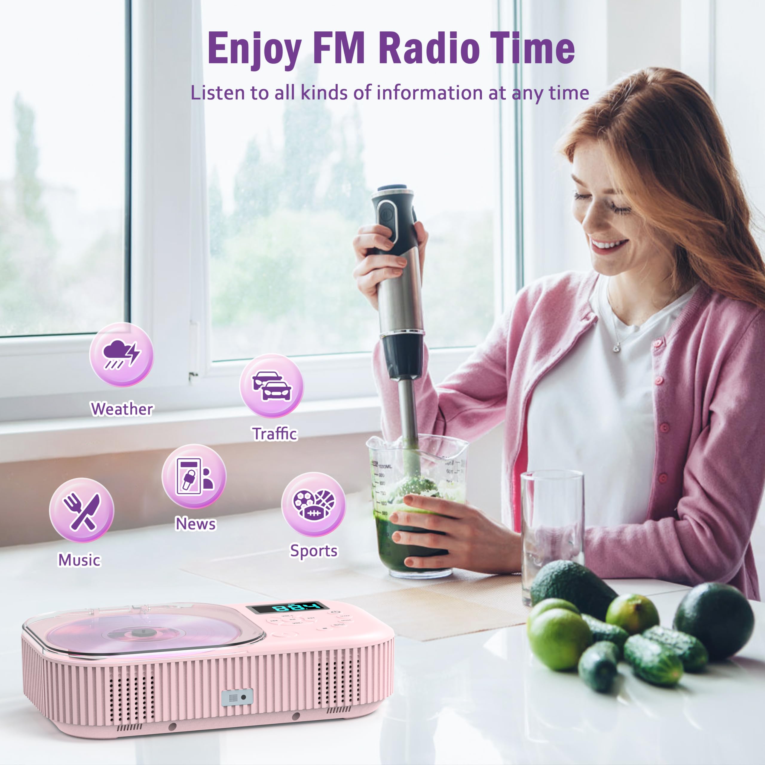 Foto 6 | Reproductor De Cd Portátil Greadio 2000mah Con Bluetooth 5.3 Rosa - Venta Internacional.