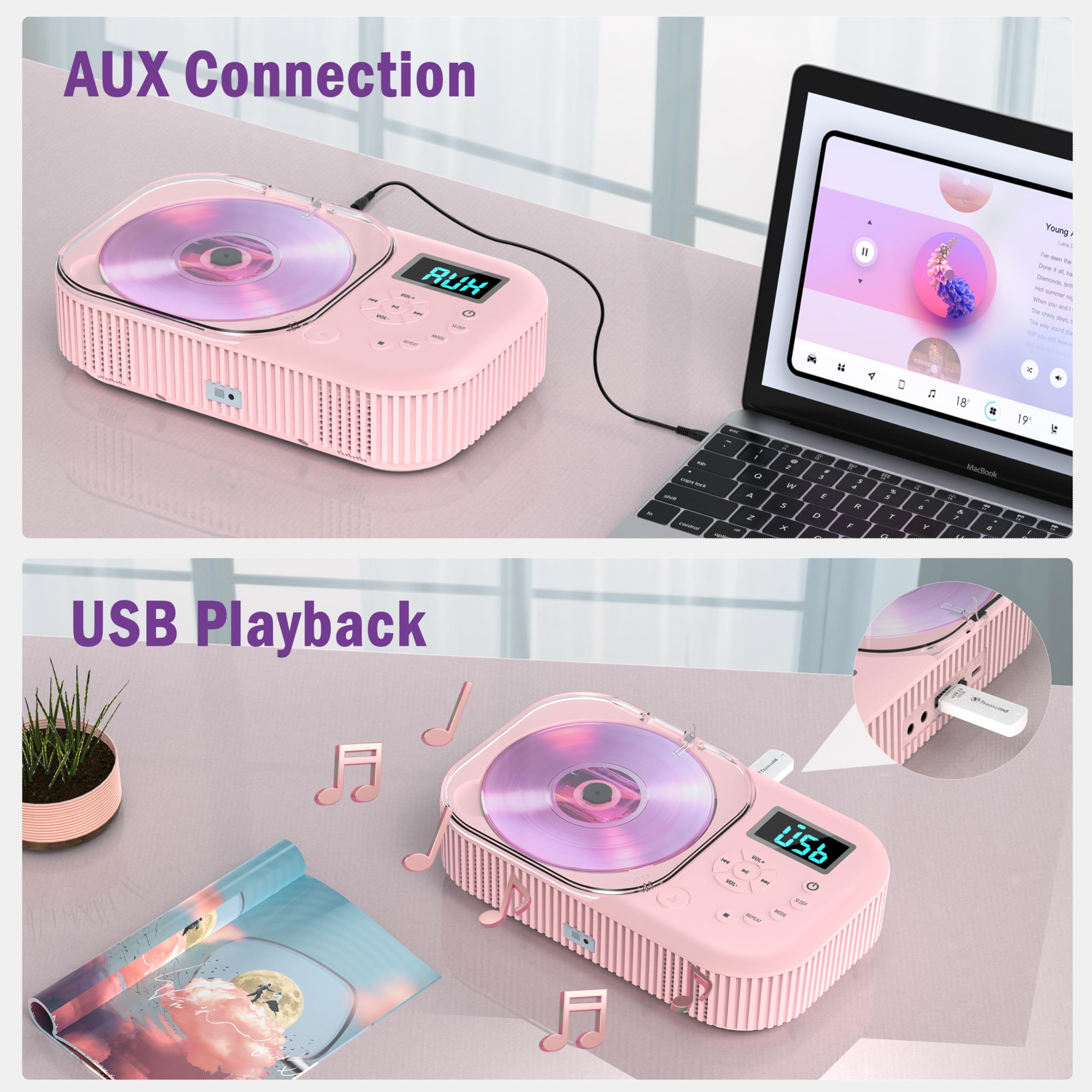Foto 7 | Reproductor De Cd Portátil Greadio 2000mah Con Bluetooth 5.3 Rosa - Venta Internacional.