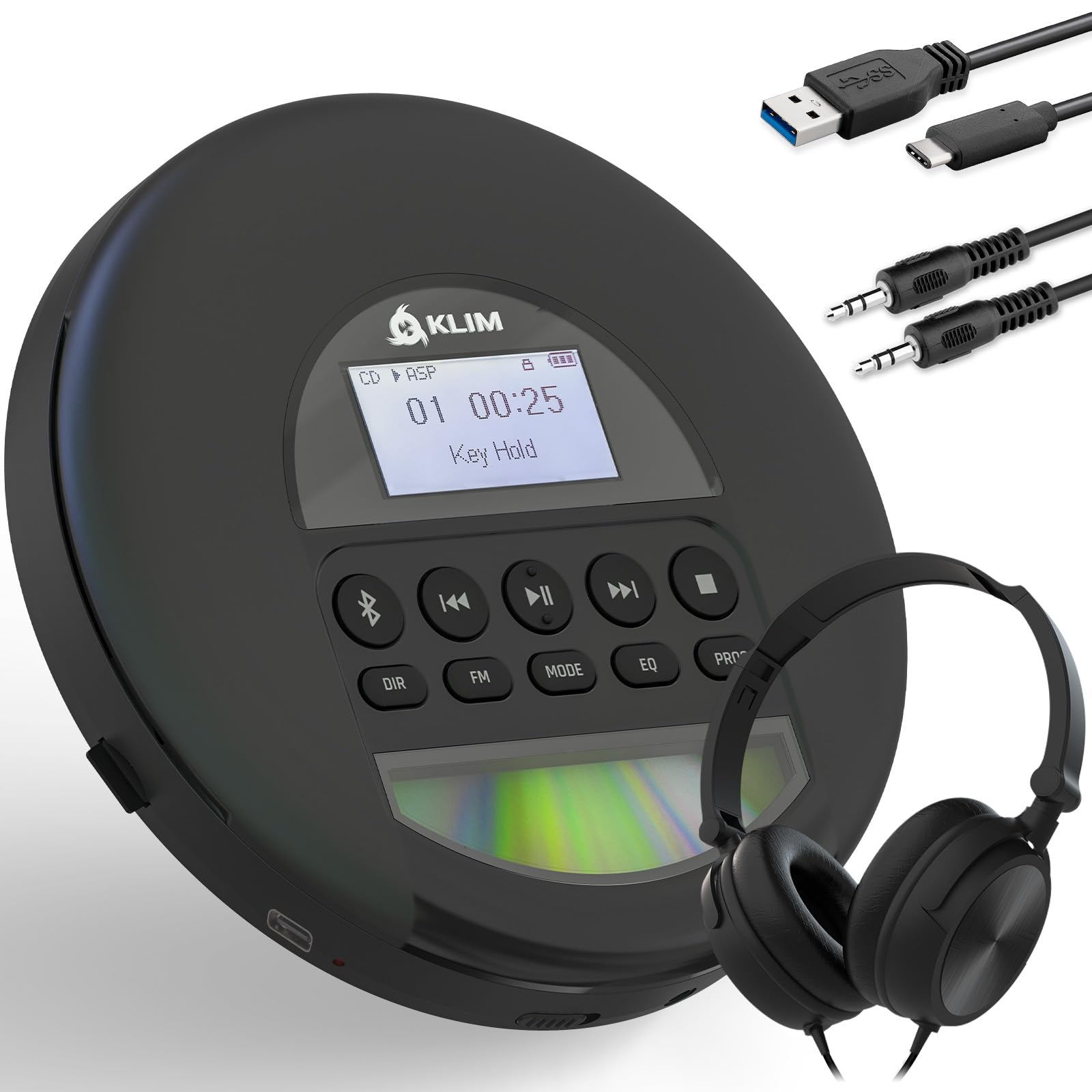 Reproductor De Cd Portátil Klim Nomad Con Auriculares Bluetooth Negro - Venta Internacional. $1,808
