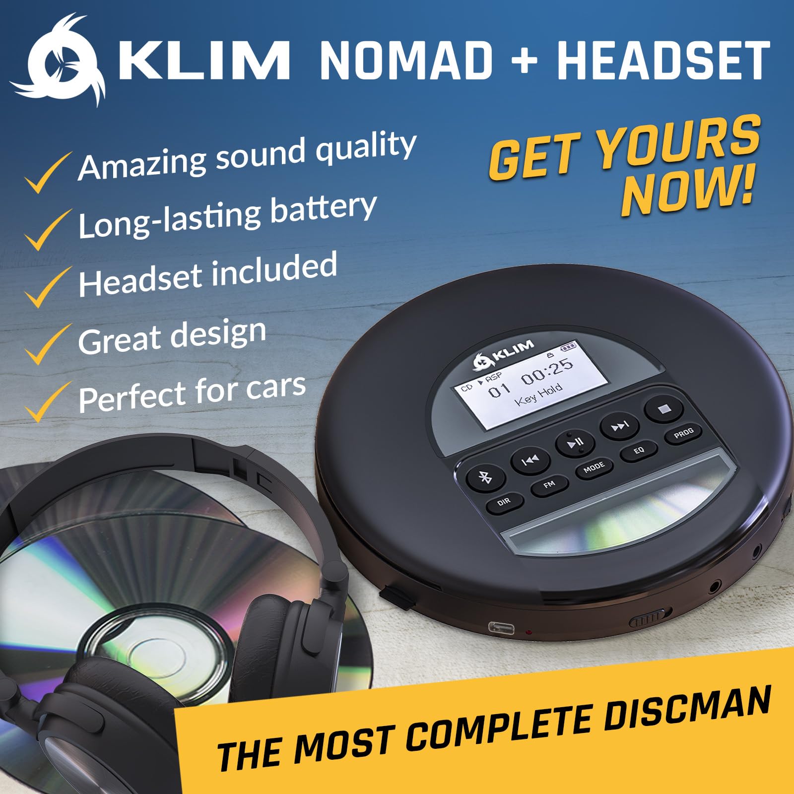 Foto 3 pulgar | Reproductor De Cd Portátil Klim Nomad Con Auriculares Bluetooth Negro - Venta Internacional.