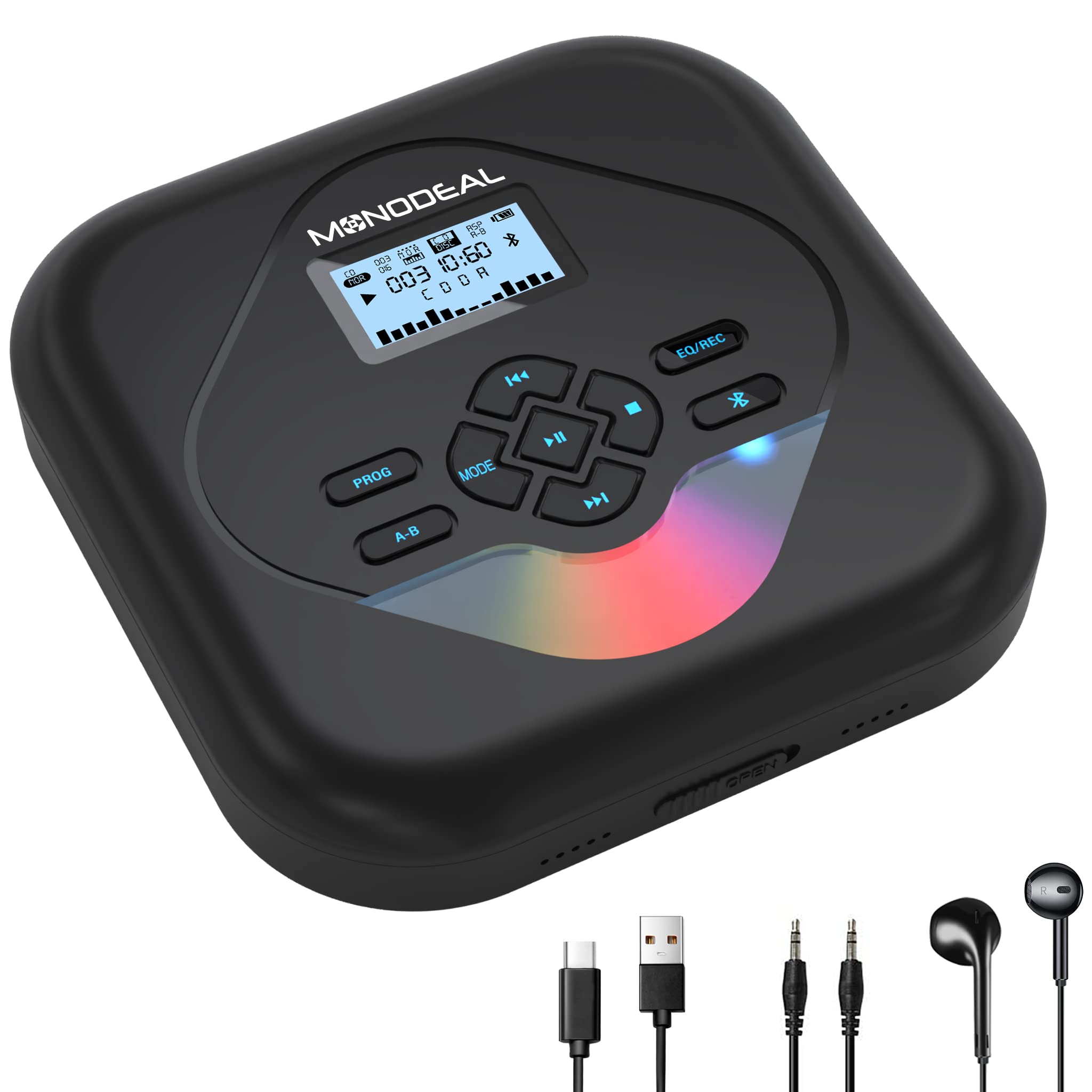 Reproductor De Cd Monodeal Portátil Bluetooth Con Altavoces Recargables - Venta Internacional. $2,344