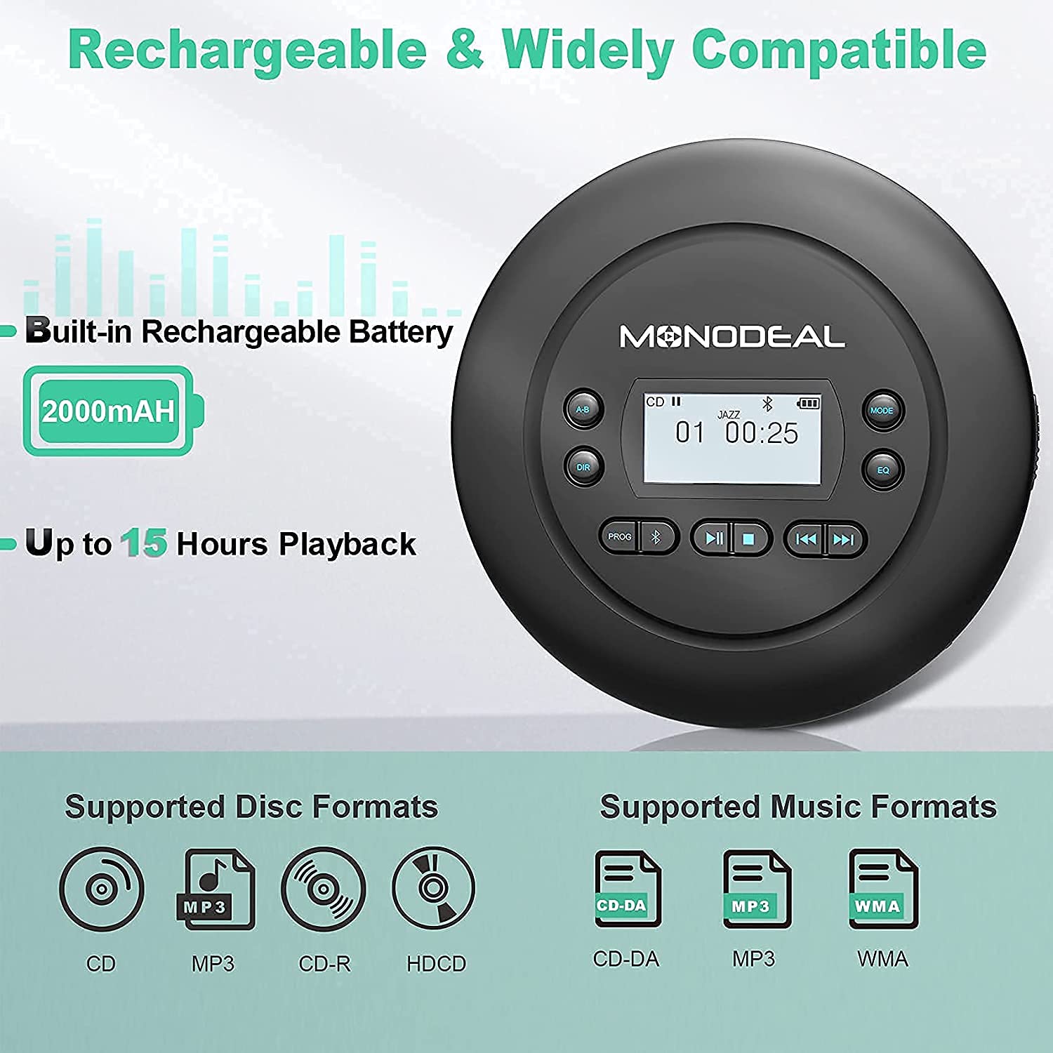 Foto 5 | Reproductor De Cd Portátil Monodeal Bluetooth Recargable Md-601 - Venta Internacional.