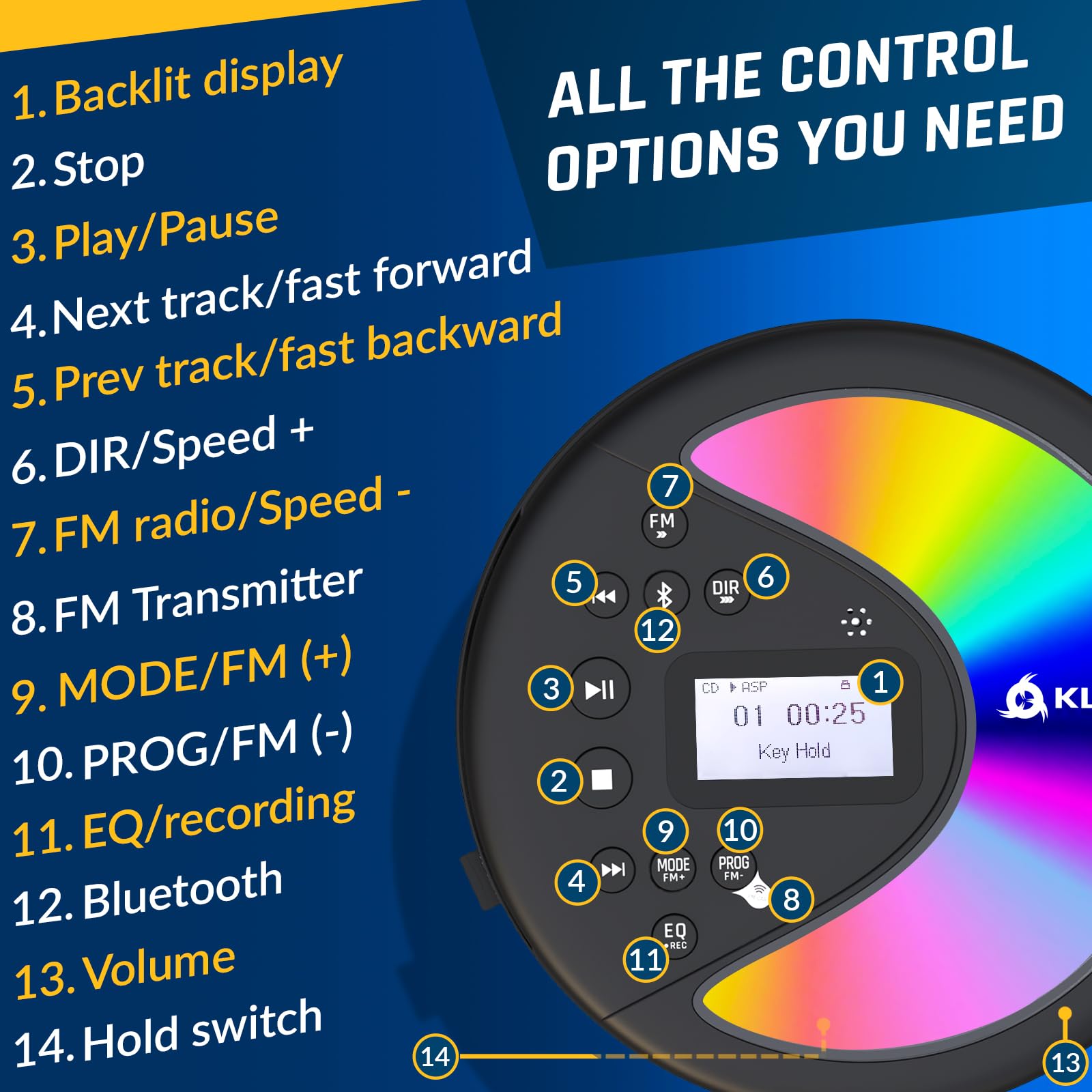 Foto 5 | Reproductor de CD Portátil Klim Discover con Auriculares Bluetooth - Venta Internacional