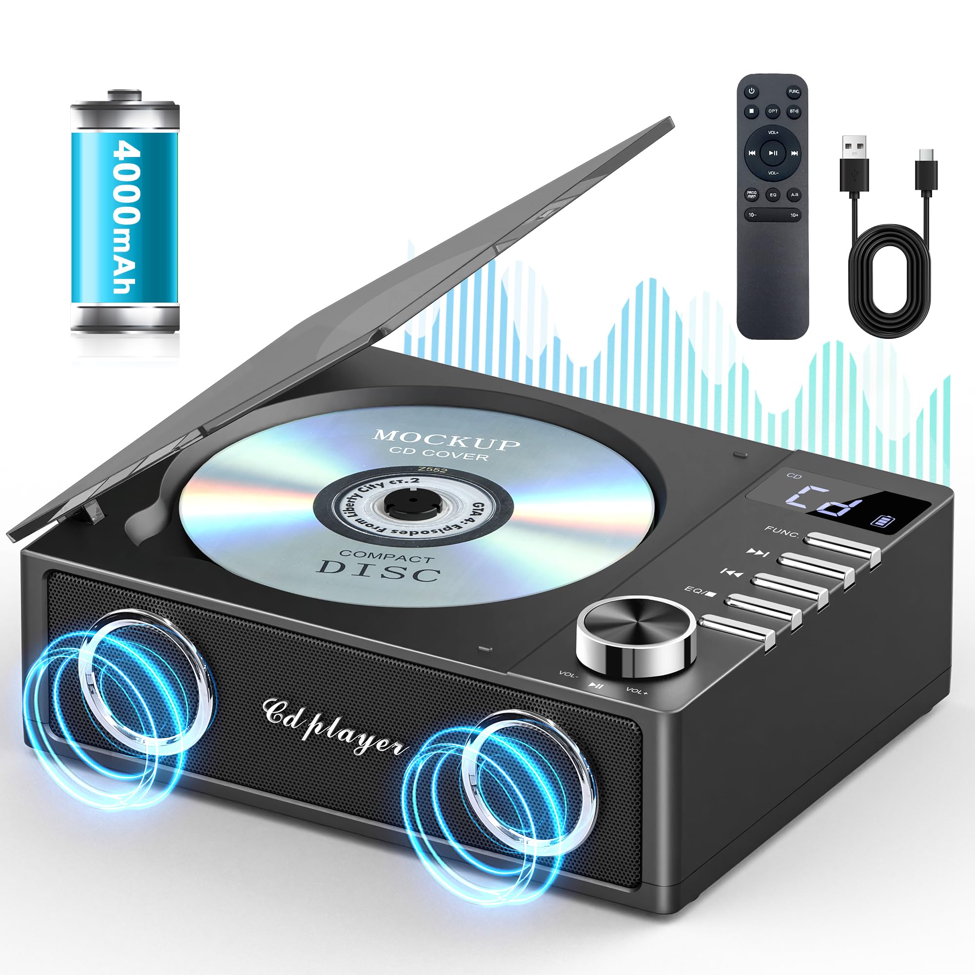 Reproductor De Cd Portátil Greadio Con Bluetooth 5.3 4000 Mah - Venta Internacional.