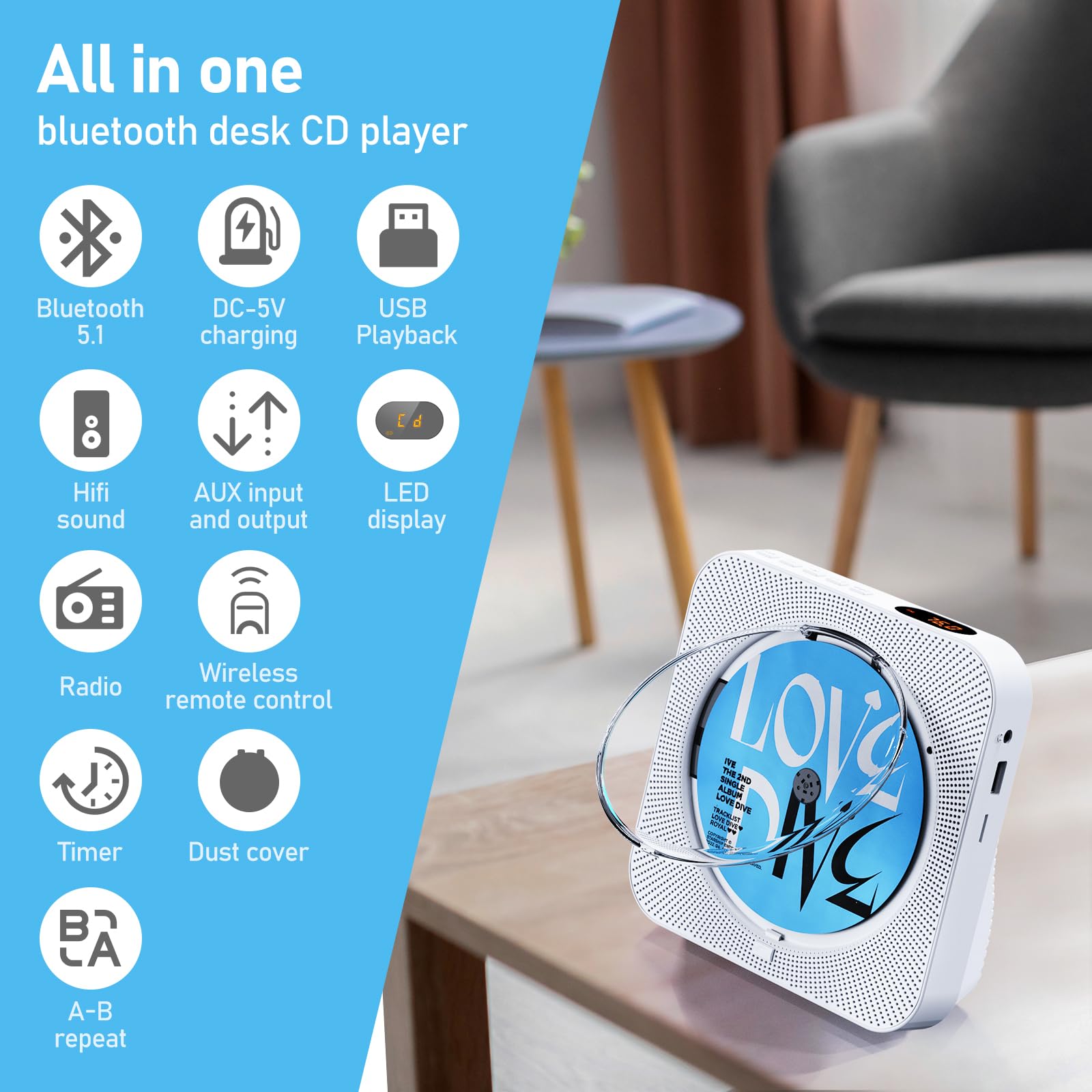 Foto 2 | Reproductor De Cd Micocious Bluetooth De Escritorio Con Altavoces Y Radio Fm - Venta Internacional.