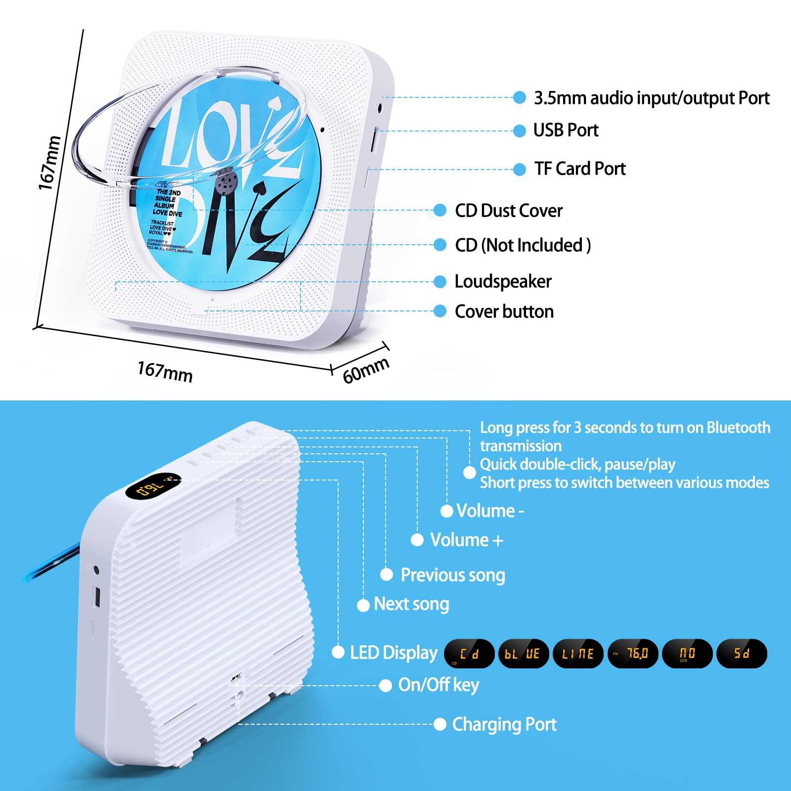 Foto 3 | Reproductor De Cd Micocious Bluetooth De Escritorio Con Altavoces Y Radio Fm - Venta Internacional.