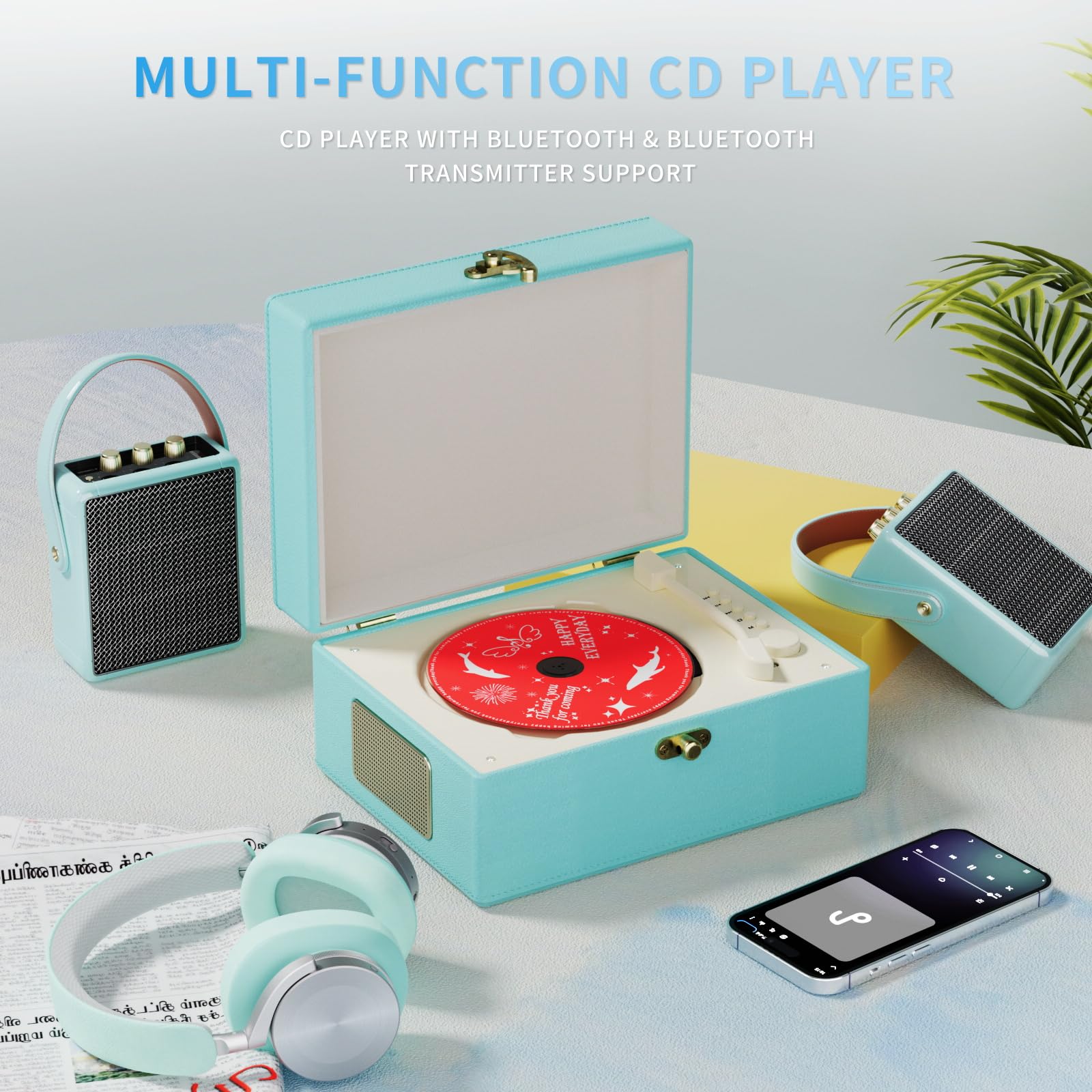 Foto 4 pulgar | Reproductor De Cd Yintiny Blue Time Music Box Con Altavoz Recargable - Venta Internacional.