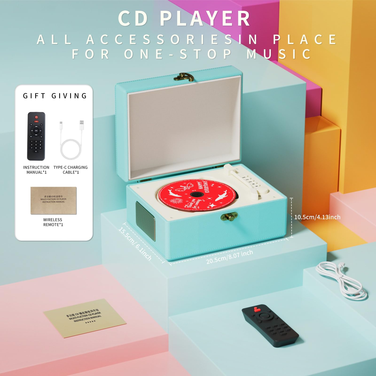 Foto 5 pulgar | Reproductor De Cd Yintiny Blue Time Music Box Con Altavoz Recargable - Venta Internacional.