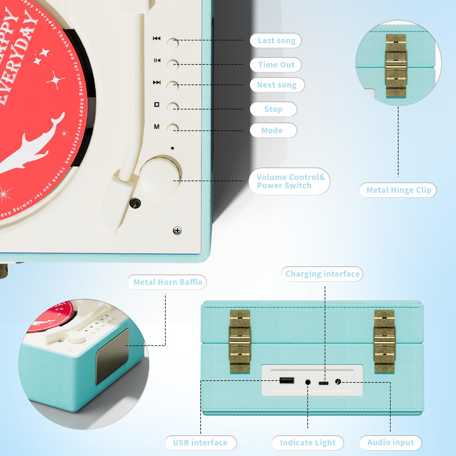 Foto 8 pulgar | Reproductor De Cd Yintiny Blue Time Music Box Con Altavoz Recargable - Venta Internacional.