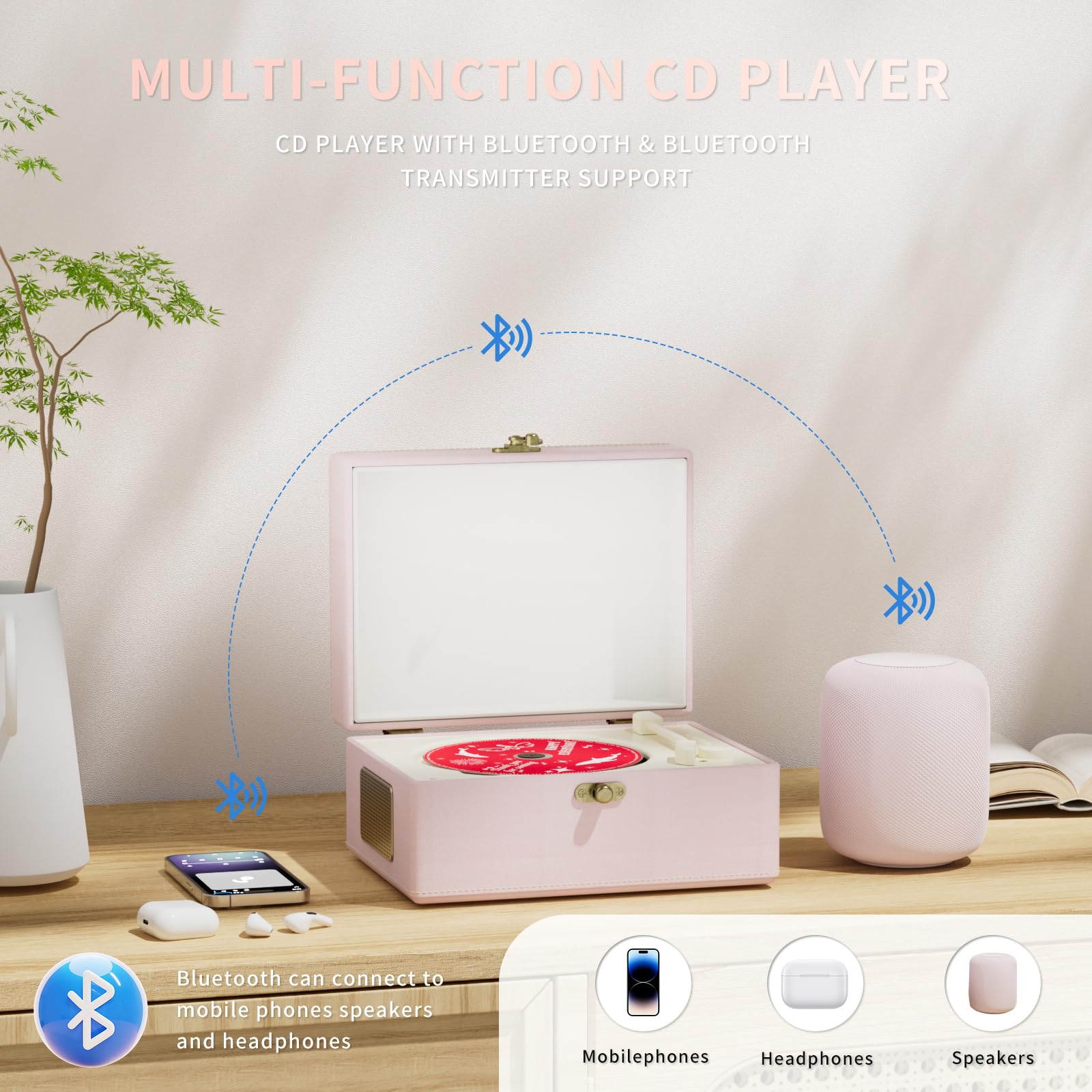 Foto 4 pulgar | Reproductor De Cd Yintiny Time Music Box Con Altavoces Bluetooth Pink - Venta Internacional.