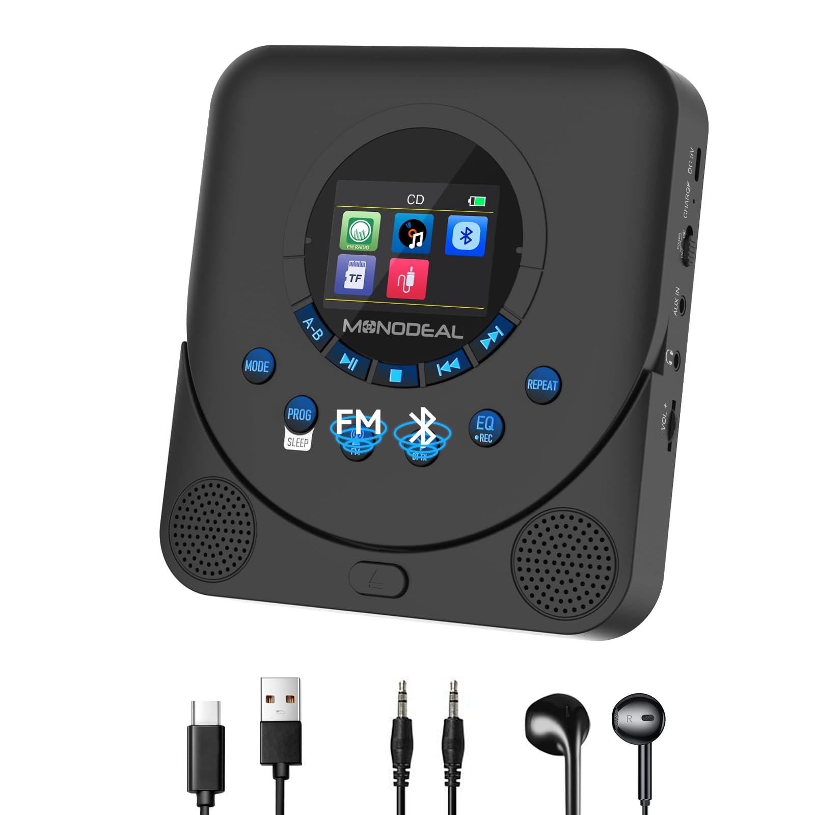 Reproductor De Cd Portátil Monodeal Dual Stereo Con Bluetooth Y Fm - Venta Internacional.