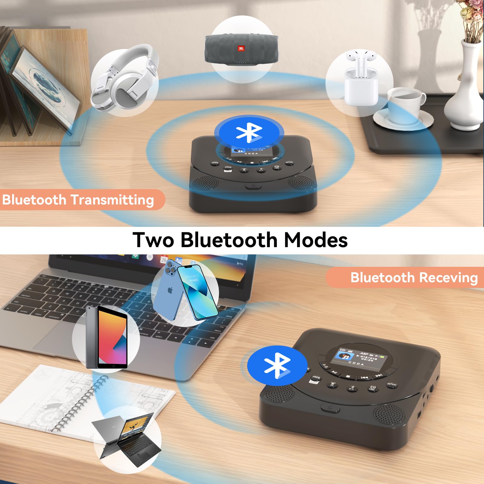 Foto 4 | Reproductor De Cd Portátil Monodeal Dual Stereo Con Bluetooth Y Fm - Venta Internacional.