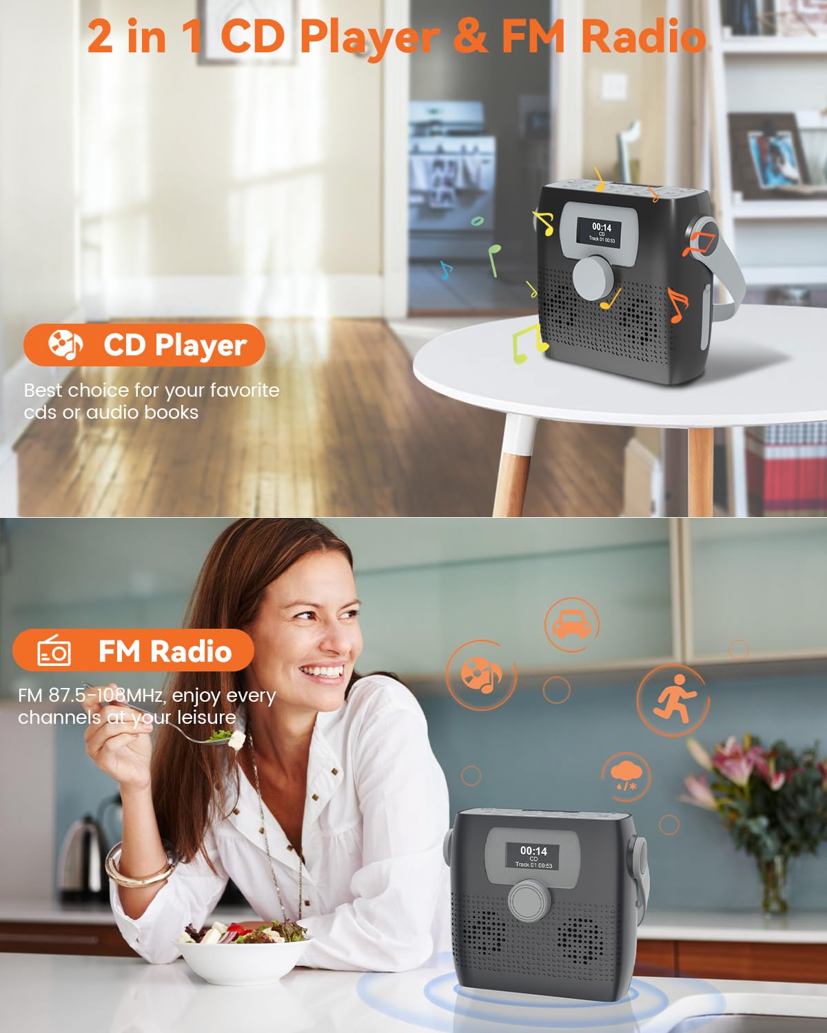 Foto 4 | Reproductor De Cd Monodeal Boombox Portátil Bluetooth Con Altavoz De 6 W - Venta Internacional.