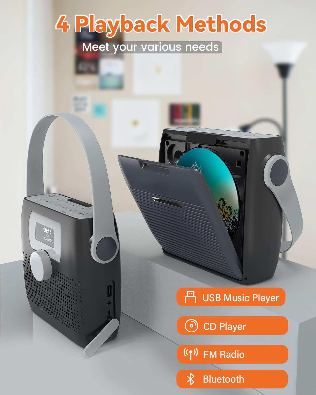 Foto 6 | Reproductor De Cd Monodeal Boombox Portátil Bluetooth Con Altavoz De 6 W - Venta Internacional.