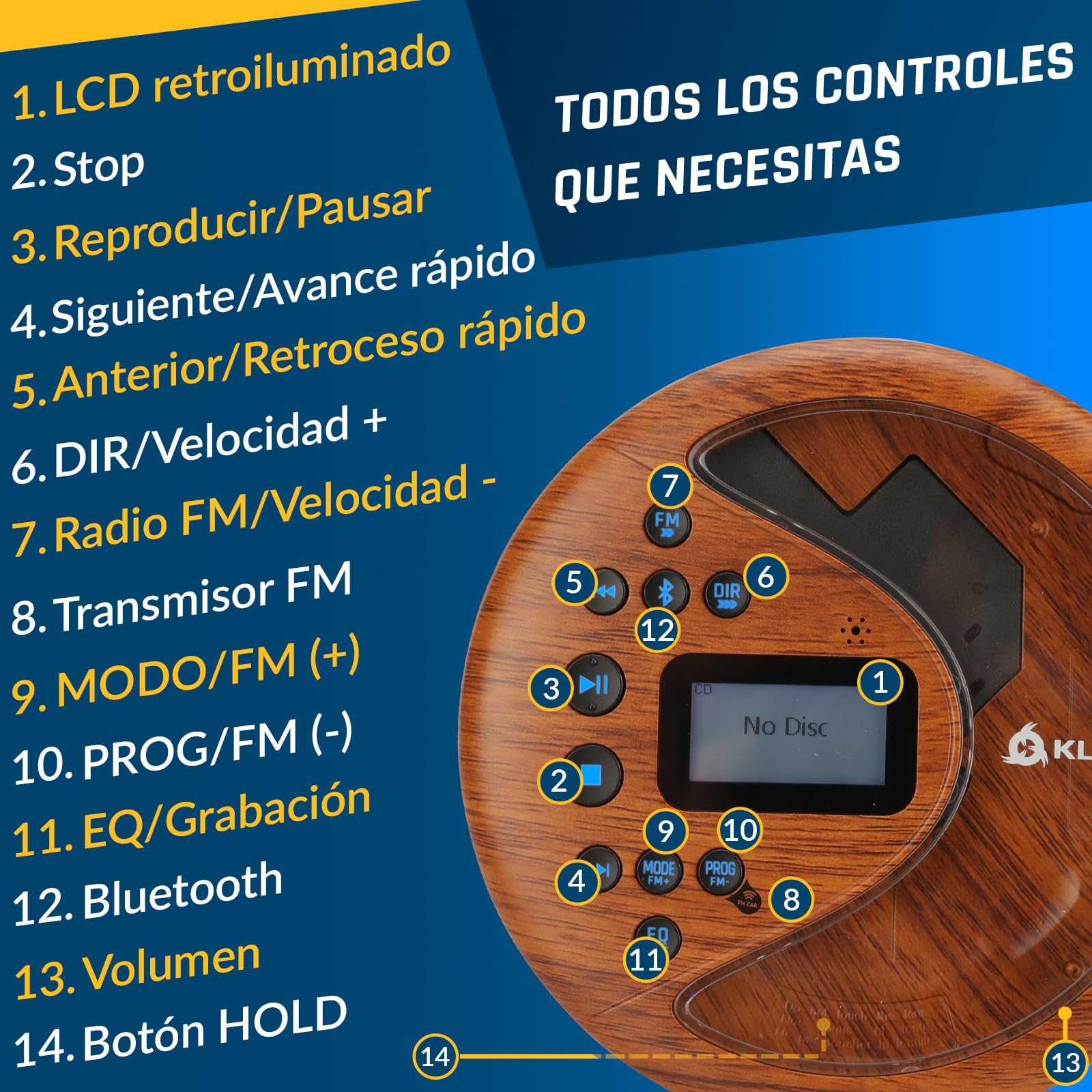 Foto 6 pulgar | Reproductor De Cd Portátil Klim Discover Wood Con Bluetooth Y Radio Fm - Venta Internacional.