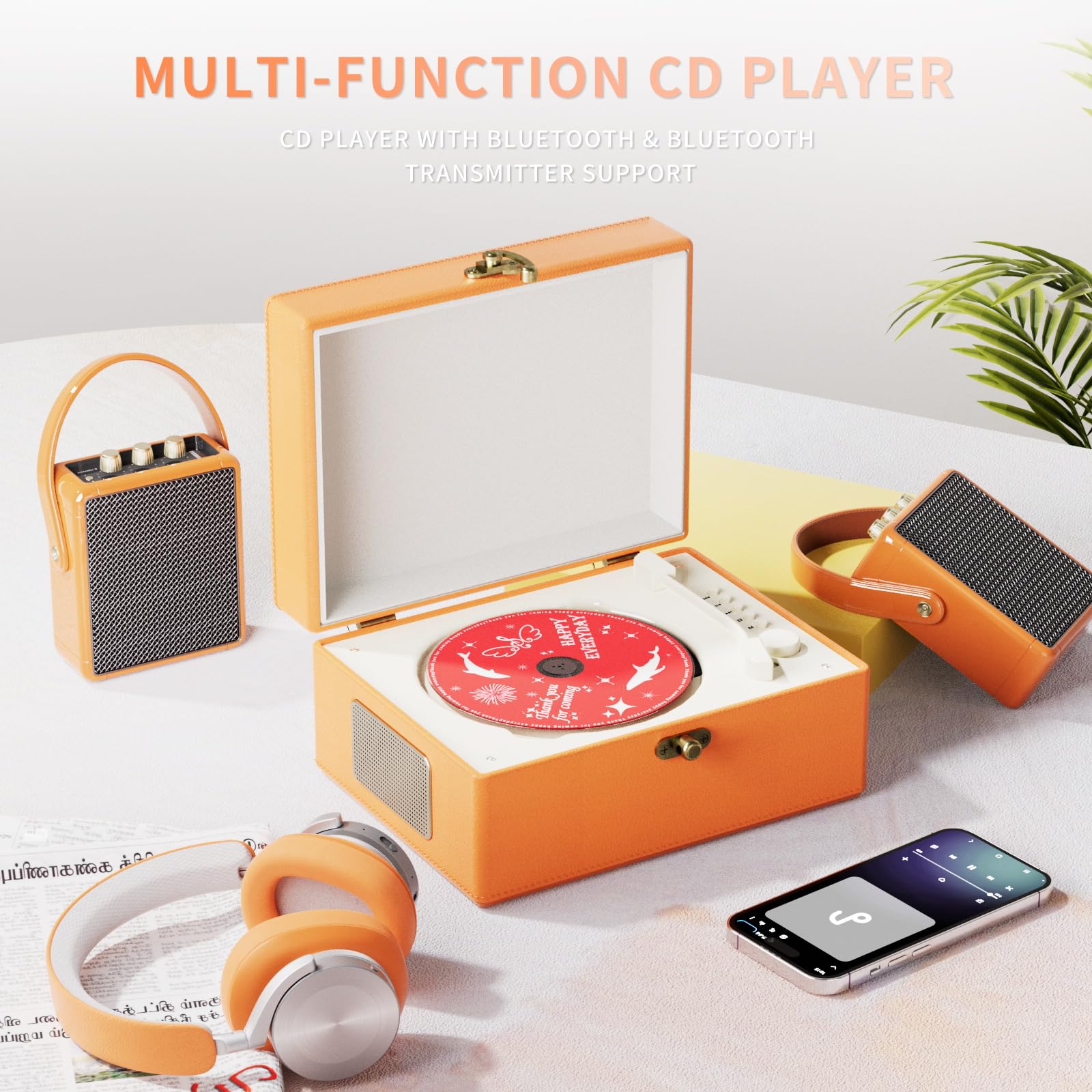 Foto 4 pulgar | Reproductor De Cd Yintiny Time Music Box Con Altavoces Bluetooth Naranja - Venta Internacional.