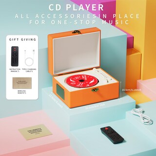 Foto 4 | Reproductor De Cd Yintiny Time Music Box Con Altavoces Bluetooth Naranja - Venta Internacional.