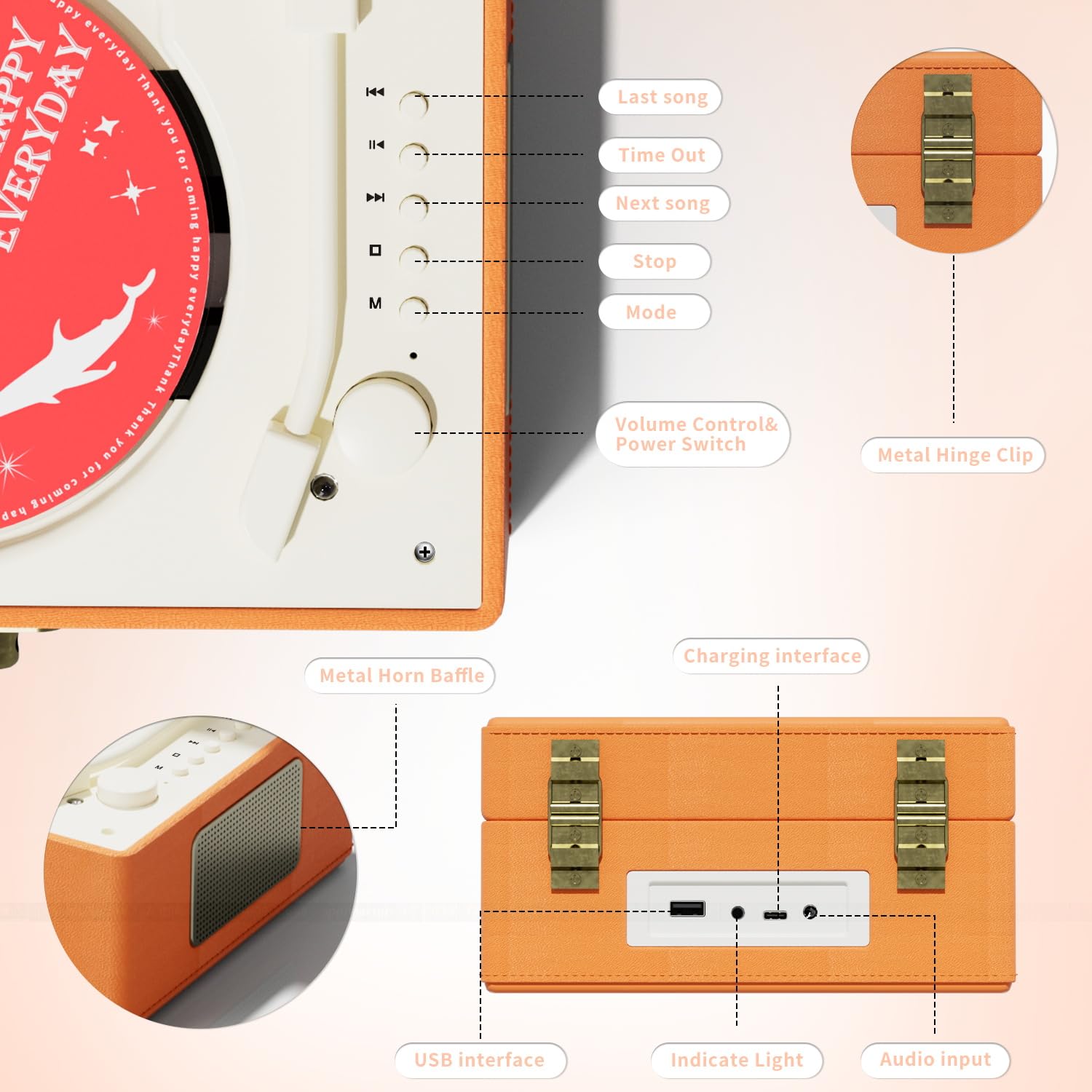 Foto 6 pulgar | Reproductor De Cd Yintiny Time Music Box Con Altavoces Bluetooth Naranja - Venta Internacional.