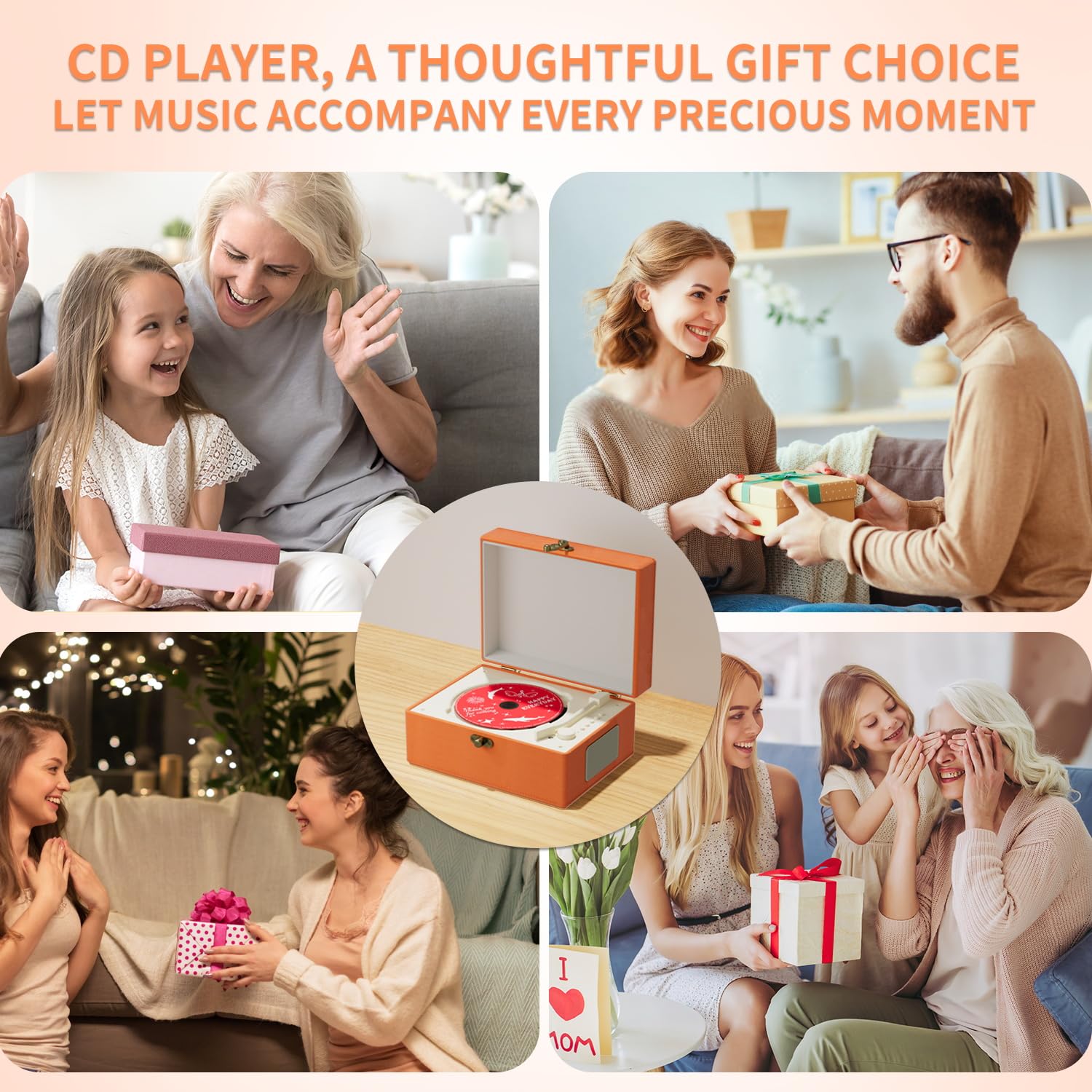Foto 8 pulgar | Reproductor De Cd Yintiny Time Music Box Con Altavoces Bluetooth Naranja - Venta Internacional.