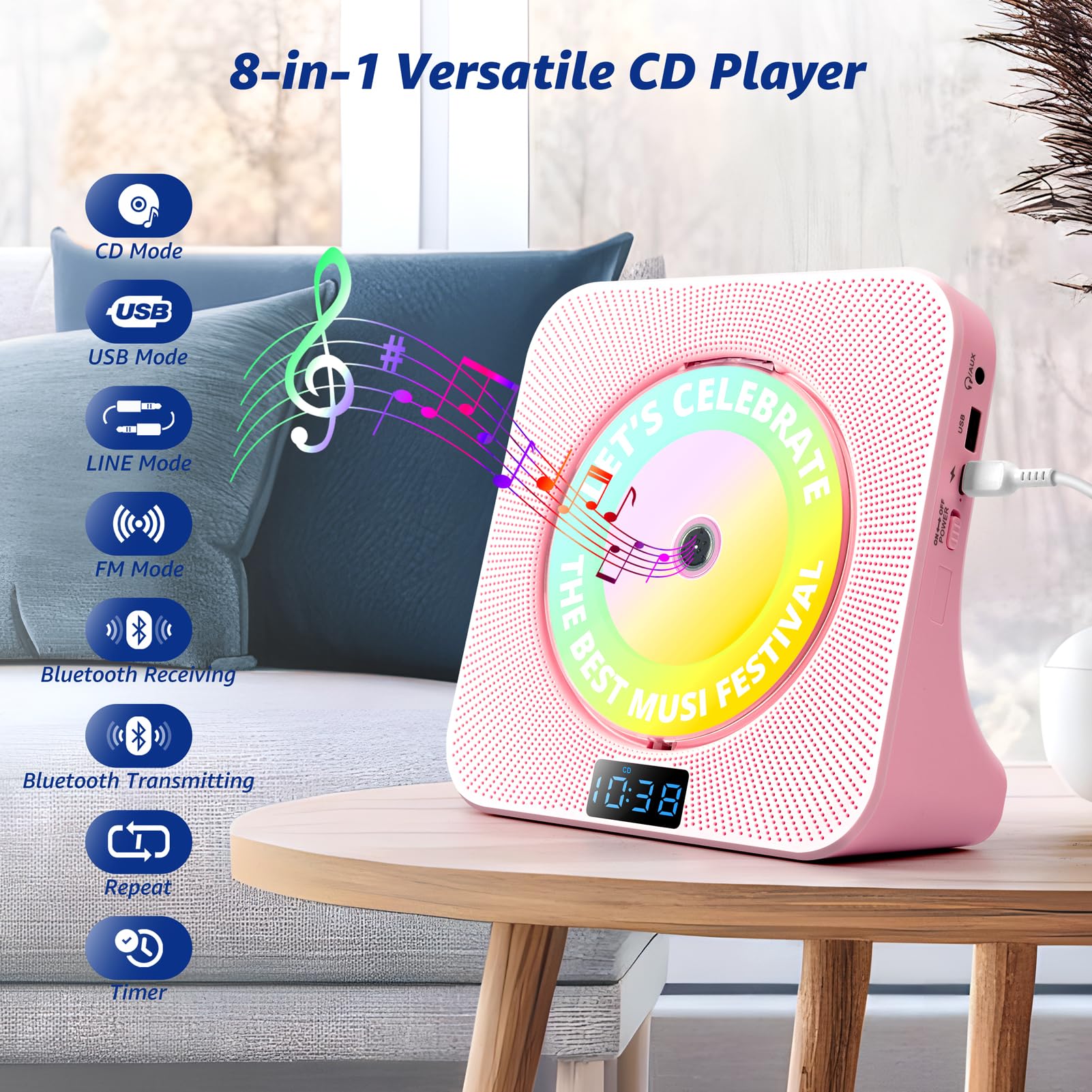 Foto 2 | Reproductor De Cd De Escritorio Roadom Reproductor De Cd Bluetooth Con Altavoces - Venta Internacional.