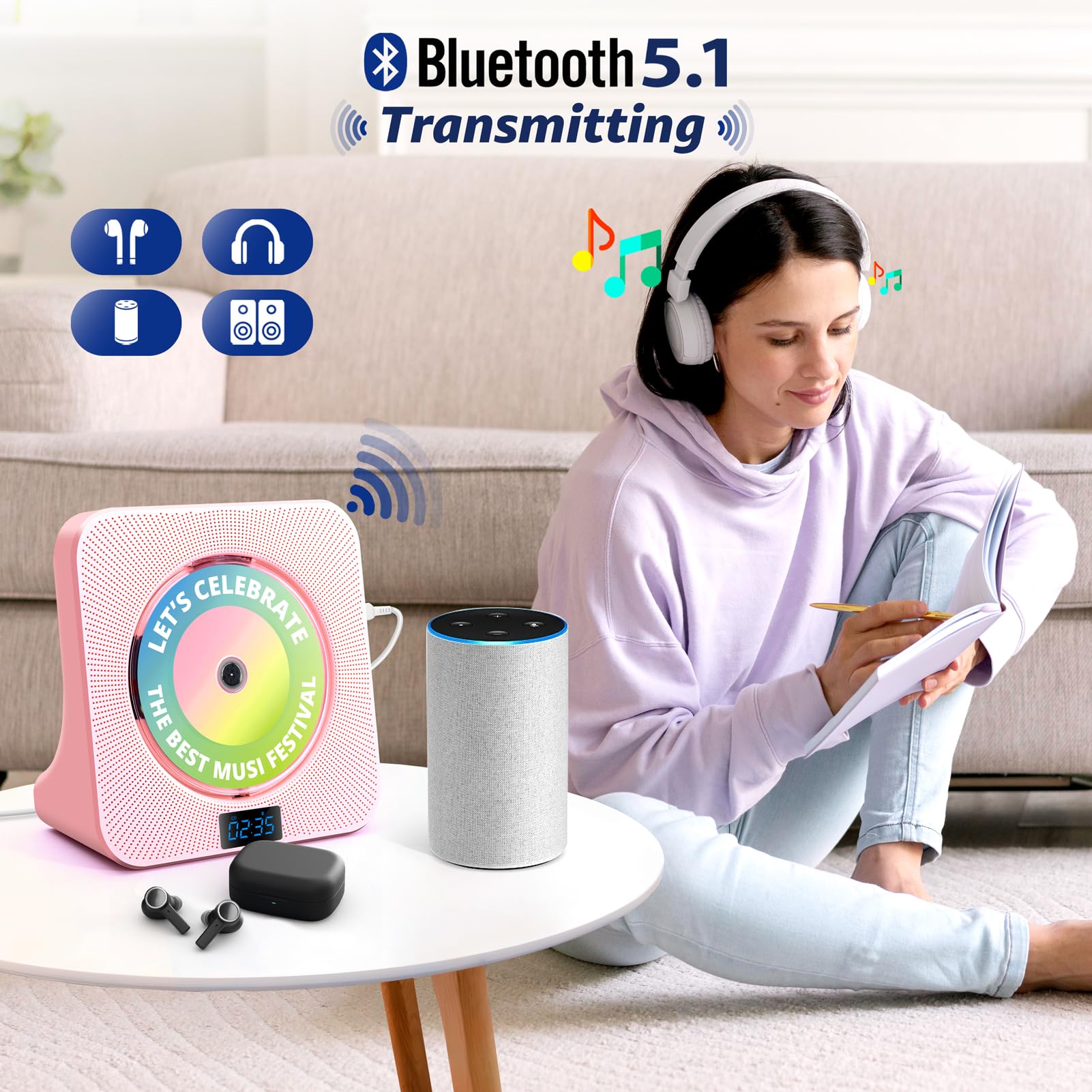 Foto 4 pulgar | Reproductor De Cd De Escritorio Roadom Reproductor De Cd Bluetooth Con Altavoces - Venta Internacional.