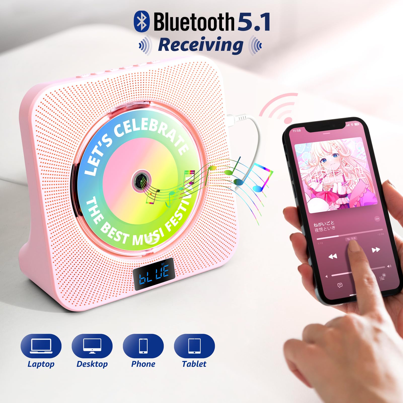 Foto 5 pulgar | Reproductor De Cd De Escritorio Roadom Reproductor De Cd Bluetooth Con Altavoces - Venta Internacional.