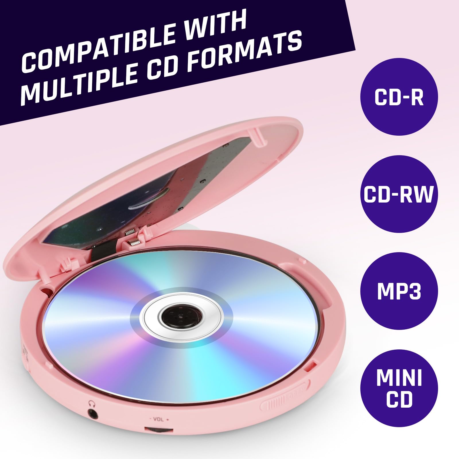 Foto 7 | Reproductor De Cd Portátil Klim Discoman Con Batería Integrada, Color Rosa - Venta Internacional.