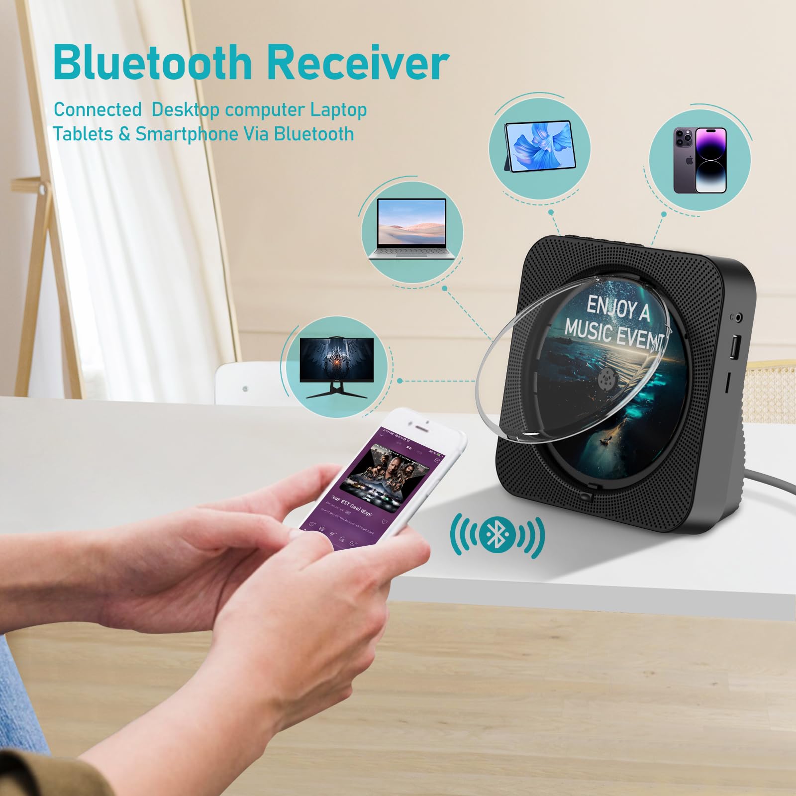 Foto 5 pulgar | Reproductor De Cd Micocious Bluetooth De Escritorio Con Altavoces Y Rc - Venta Internacional.