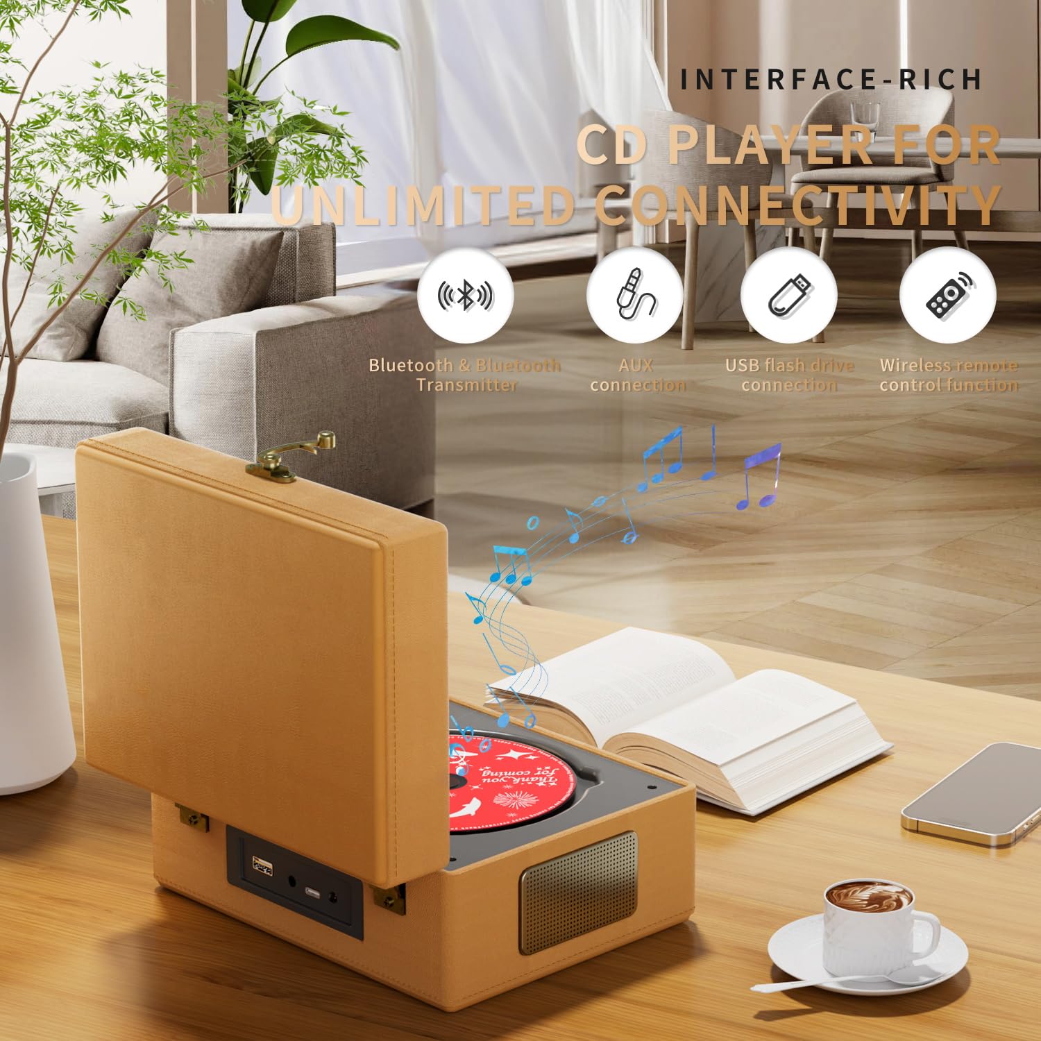 Foto 2 | Reproductor De Cd Yintiny Time Music Box Con Altavoces Bluetooth, Color Marrón - Venta Internacional.