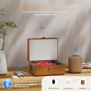 Foto 3 | Reproductor De Cd Yintiny Time Music Box Con Altavoces Bluetooth, Color Marrón - Venta Internacional.