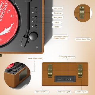 Foto 5 | Reproductor De Cd Yintiny Time Music Box Con Altavoces Bluetooth, Color Marrón - Venta Internacional.