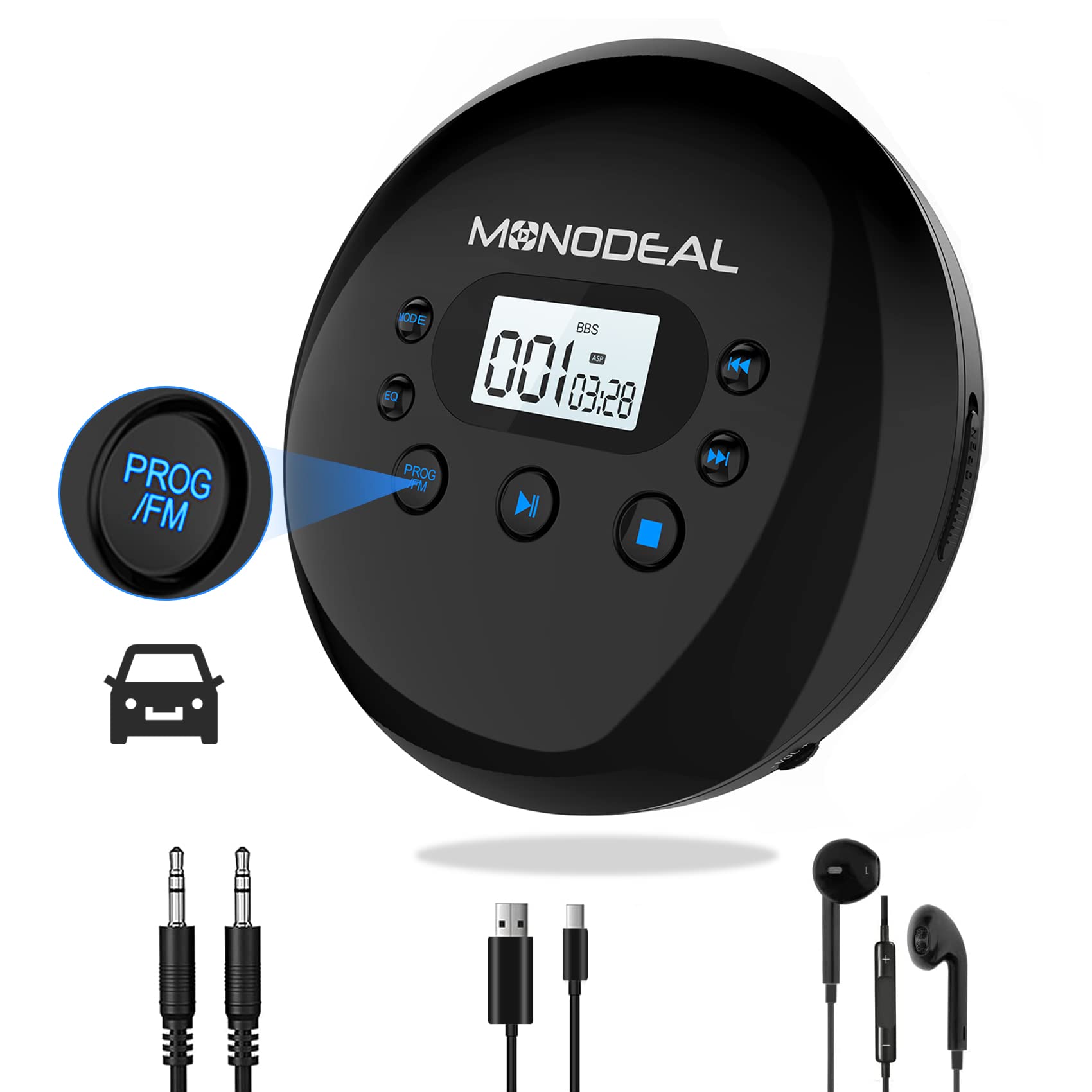 Foto 2 pulgar | Reproductor de CD Portátil Monodeal con Transmisor FM Recargable - Venta Internacional