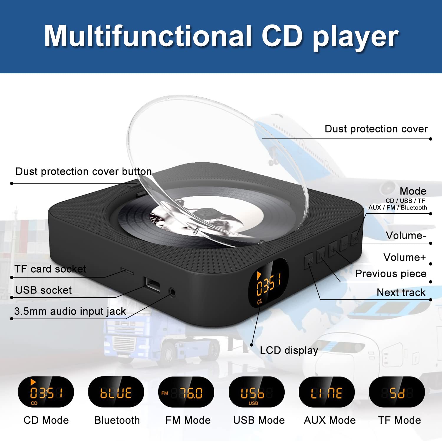 Foto 3 | Reproductor De Cd Micocious Portátil Con Bluetooth Y Radio Fm Negro - Venta Internacional.