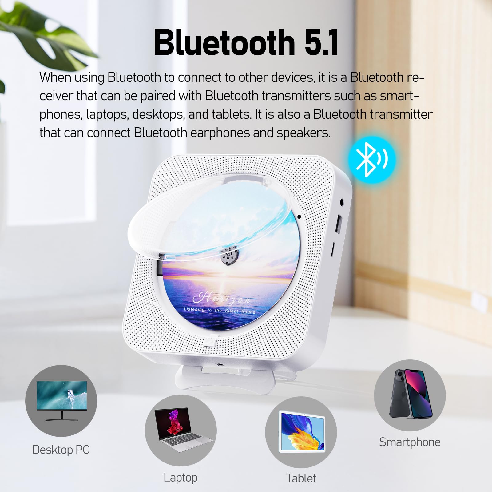 Foto 3 | Reproductor De Cd Portátil Micocious Bluetooth Con Mando A Distancia - Venta Internacional.