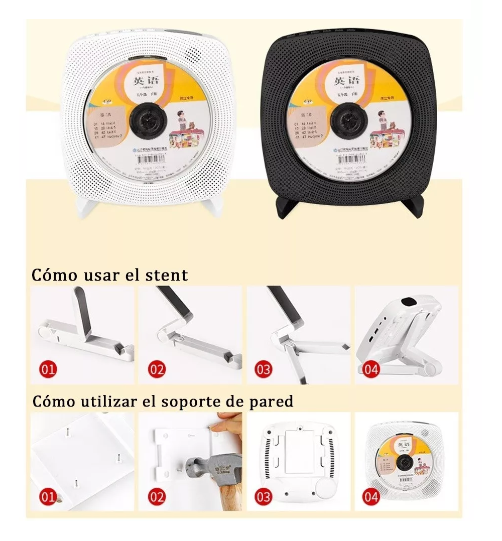 Foto 3 pulgar | Reproductor De Cd, Dvd Bluetooth Con Montaje En Pared, Belug  Color Blanco