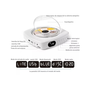Foto 5 | Reproductor De Cd, Dvd Bluetooth Con Montaje En Pared, Belug Color Blanco