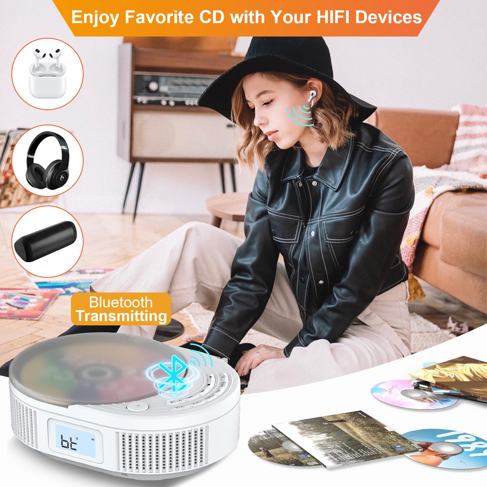 Foto 3 | Reproductor De Cd Portátil Monodeal Boombox Con Bluetooth Y Radio Fm - Venta Internacional.