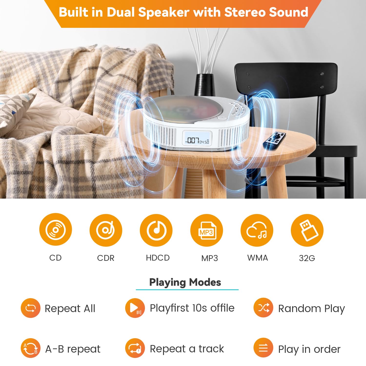 Foto 7 | Reproductor De Cd Portátil Monodeal Boombox Con Bluetooth Y Radio Fm - Venta Internacional.