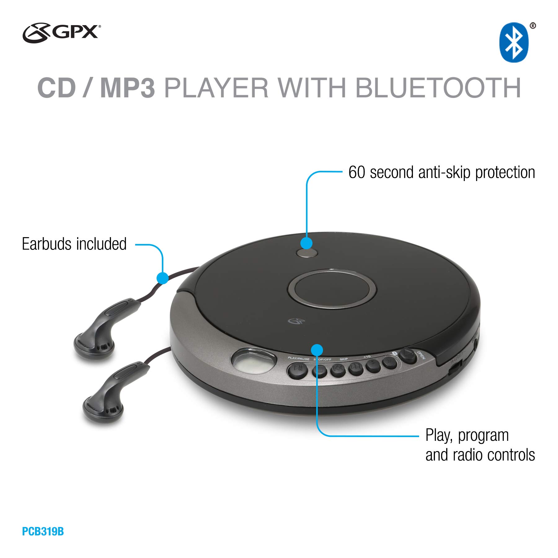 Foto 4 | Reproductor De Cd Portátil Gpx Pcb319b Con Bluetooth - Negro - Venta Internacional.