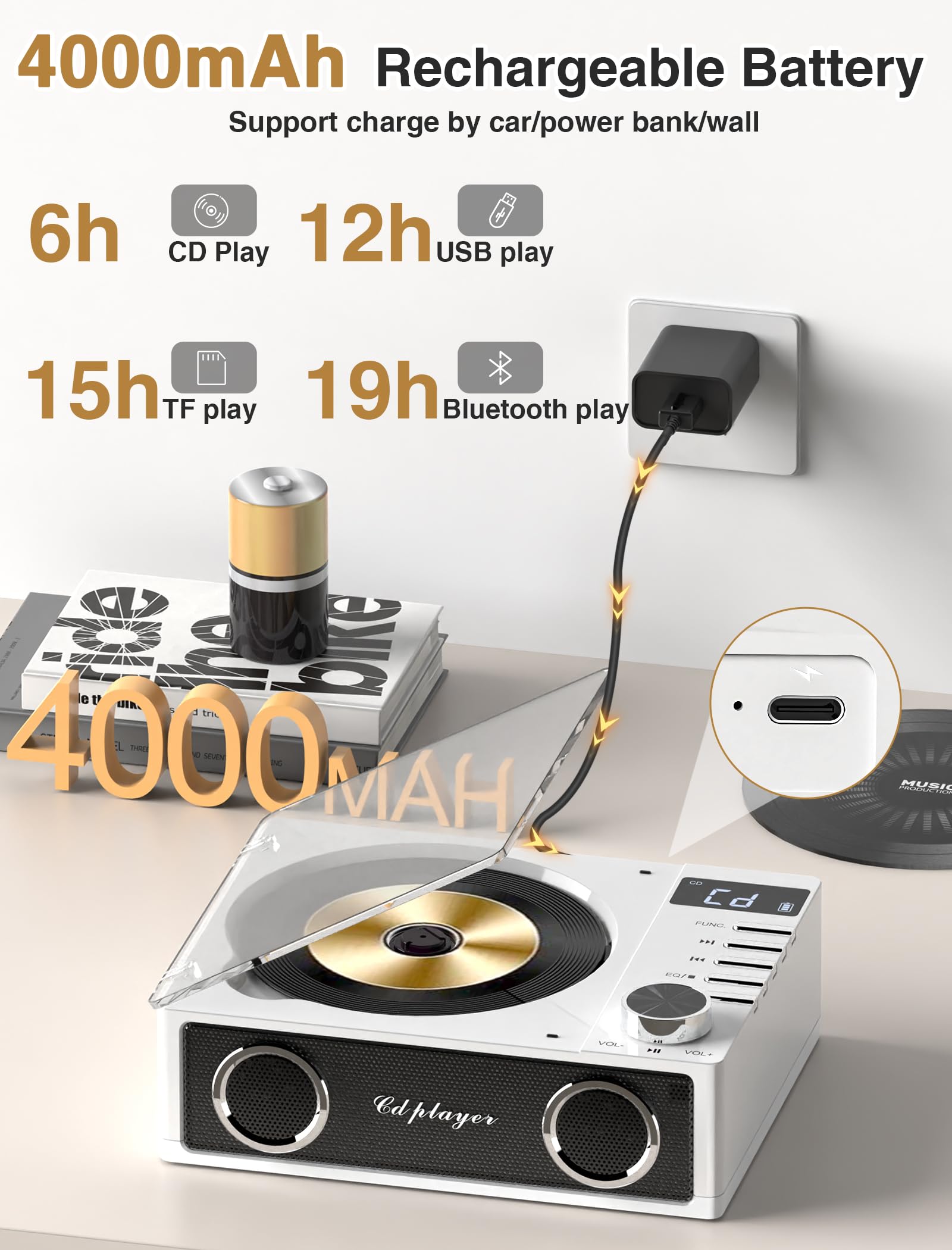 Foto 3 pulgar | Reproductor De Cd Portátil Gracioso Desktop Con Bluetooth Y Radio - Venta Internacional.