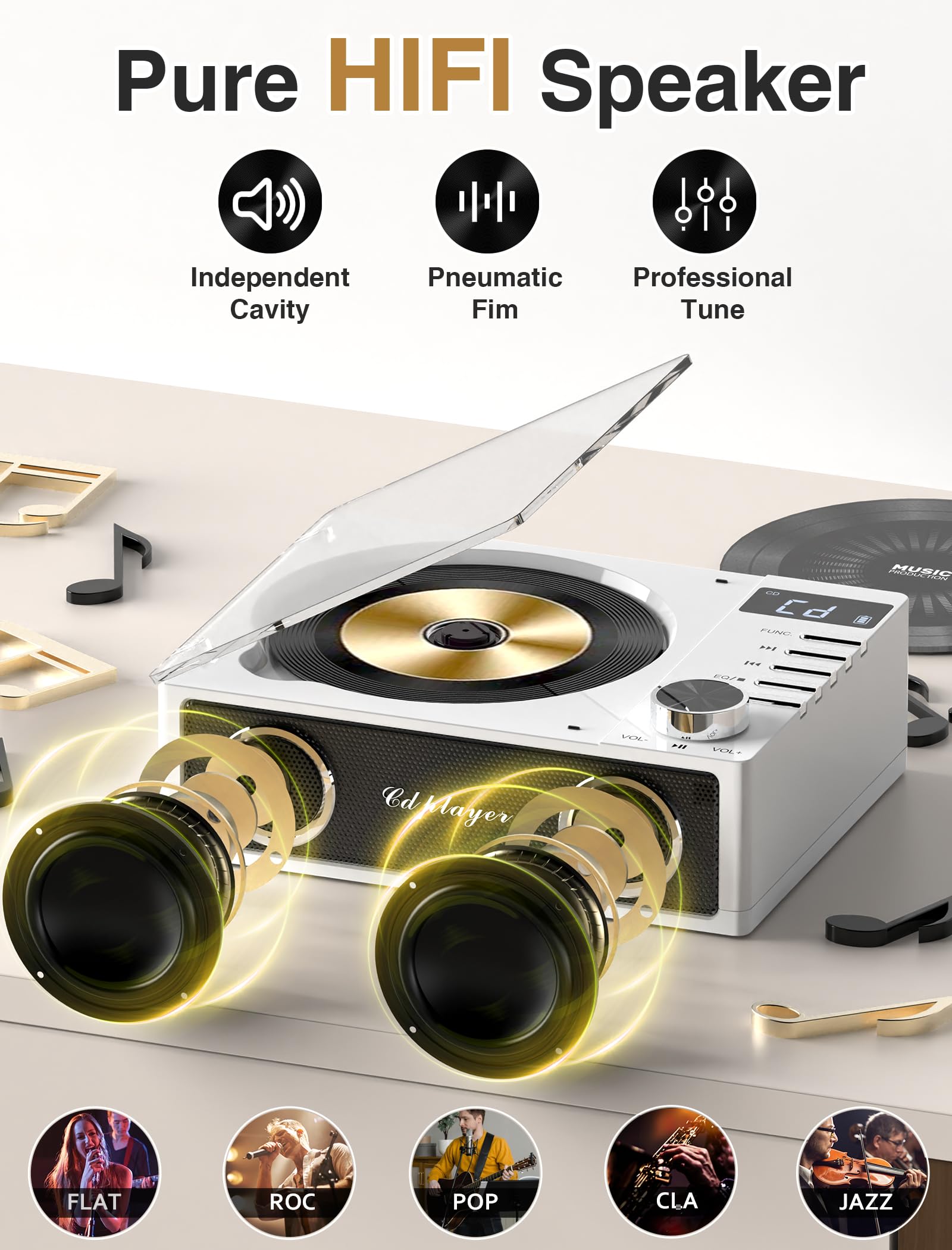 Foto 5 pulgar | Reproductor De Cd Portátil Gracioso Desktop Con Bluetooth Y Radio - Venta Internacional.