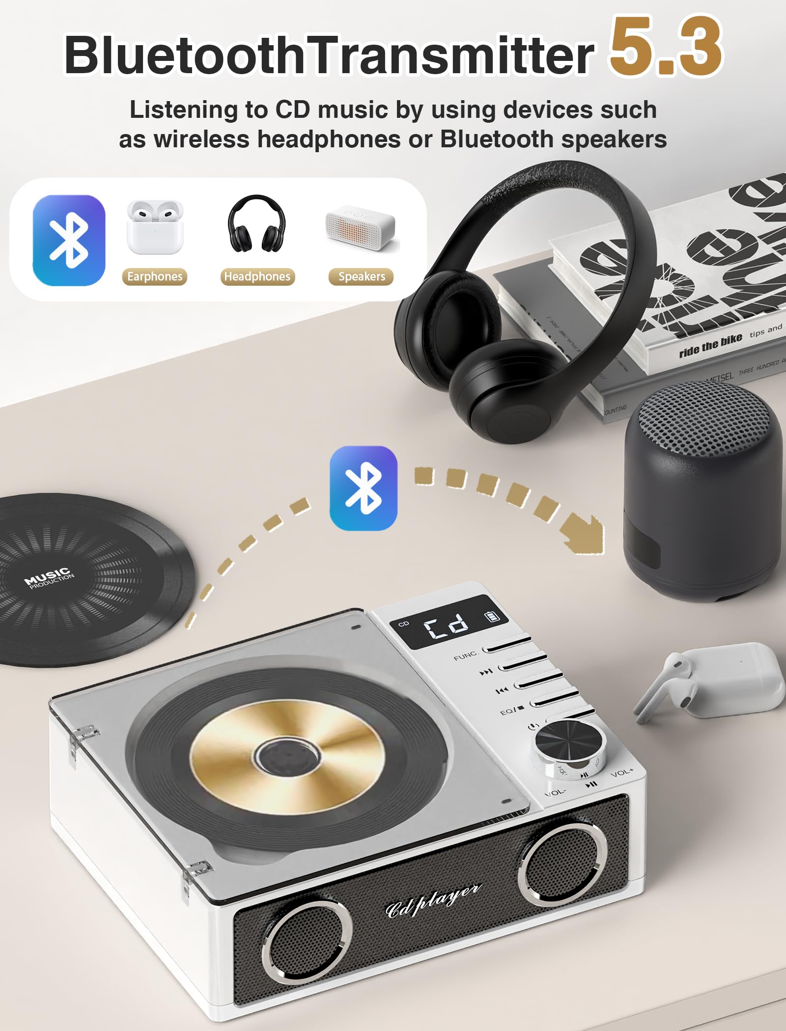 Foto 6 pulgar | Reproductor De Cd Portátil Gracioso Desktop Con Bluetooth Y Radio - Venta Internacional.