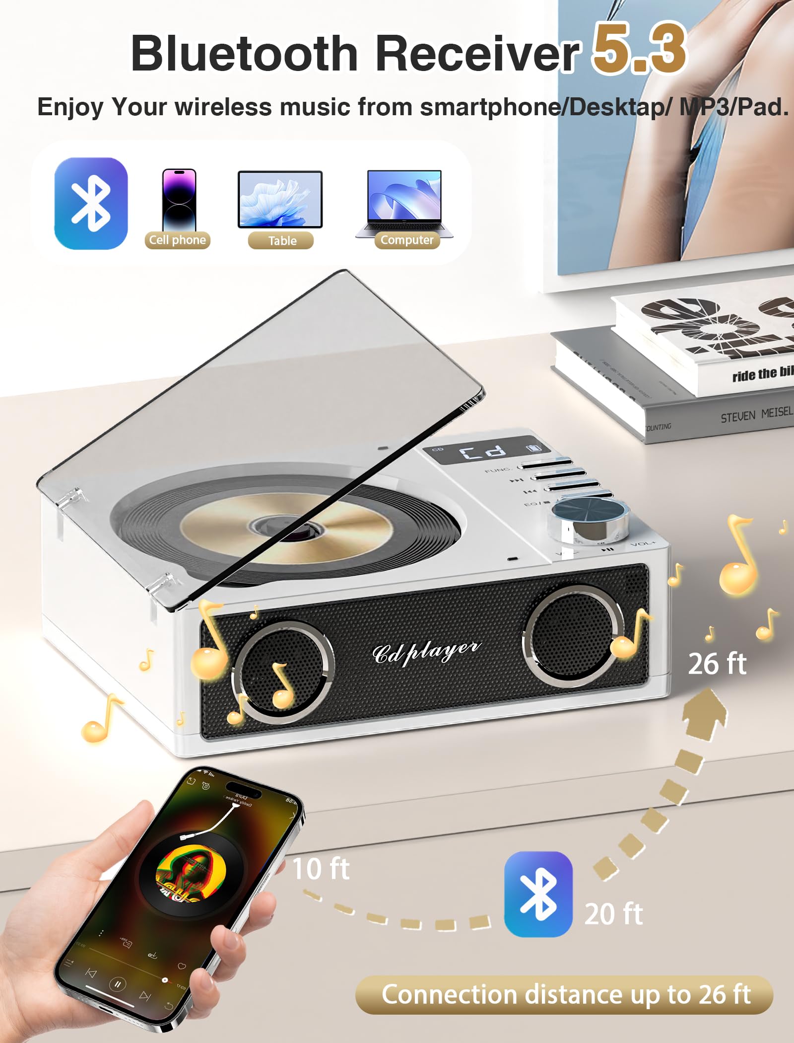 Foto 7 pulgar | Reproductor De Cd Portátil Gracioso Desktop Con Bluetooth Y Radio - Venta Internacional.