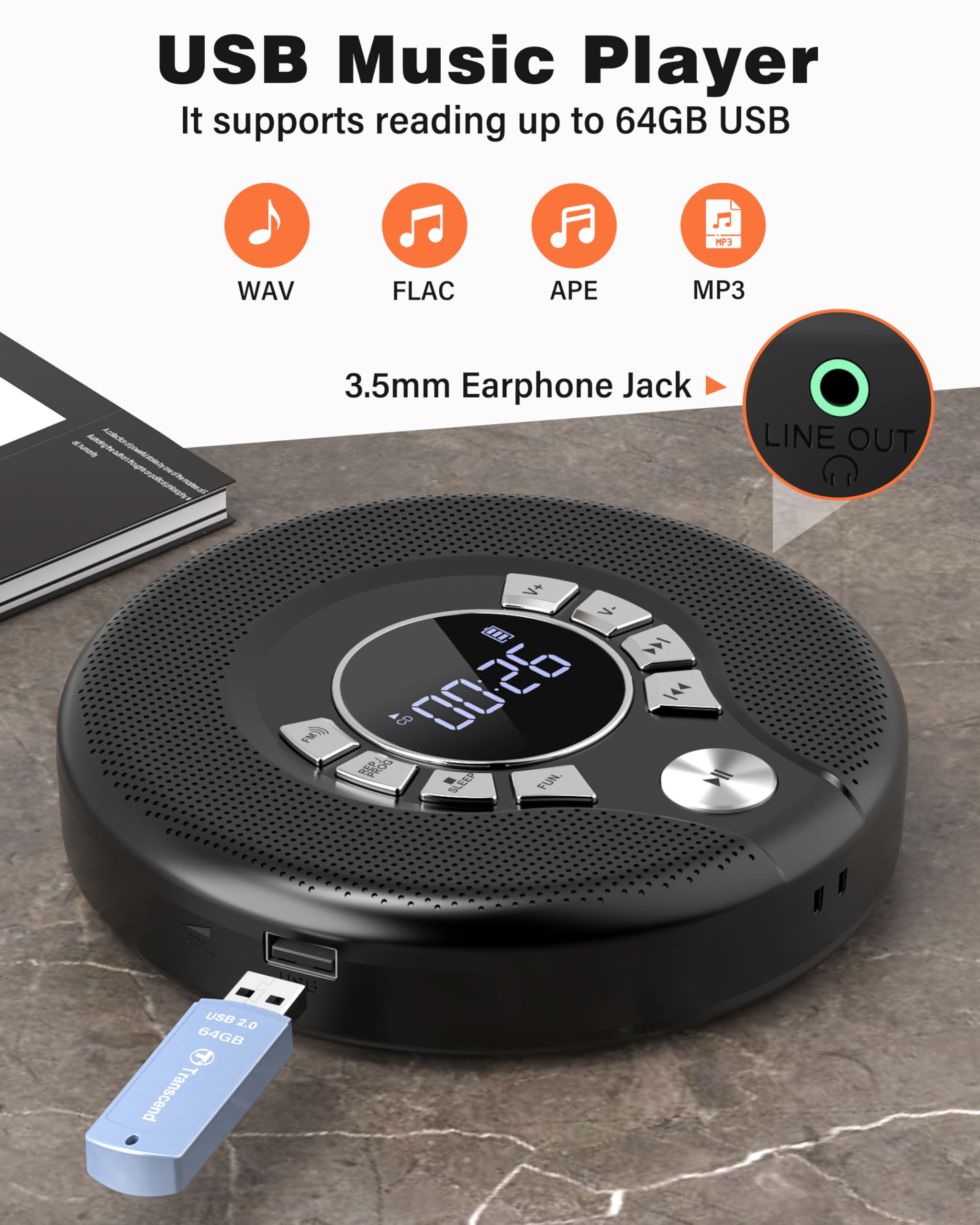 Foto 4 | Reproductor De Cd Portátil Greadio Con Batería Recargable De 2000 Mah - Venta Internacional.