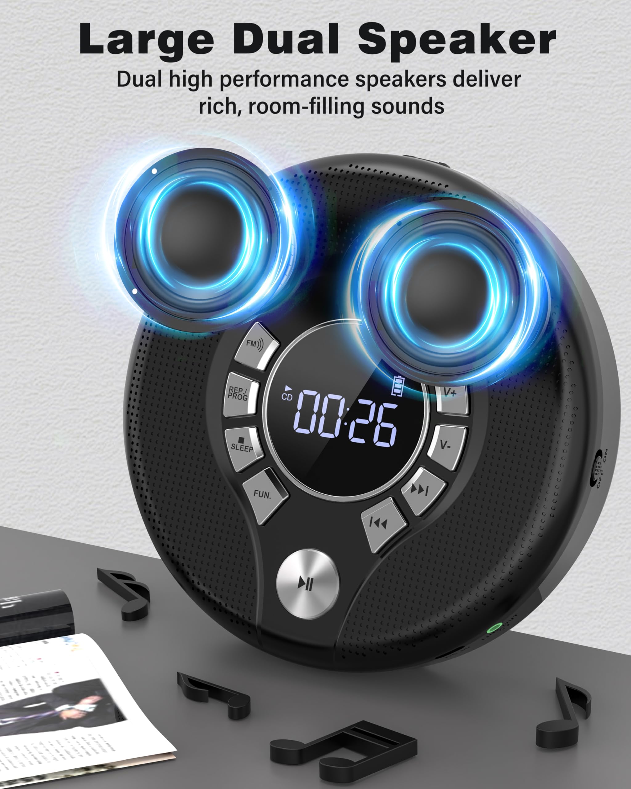 Foto 5 | Reproductor De Cd Portátil Greadio Con Batería Recargable De 2000 Mah - Venta Internacional.