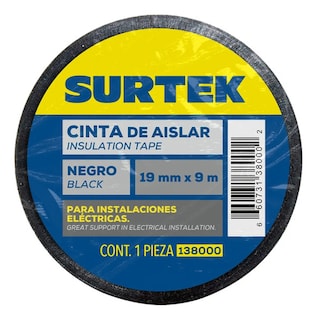 Foto 2 | Cinta Aislante Surtek Negra 19 mm x 9 m