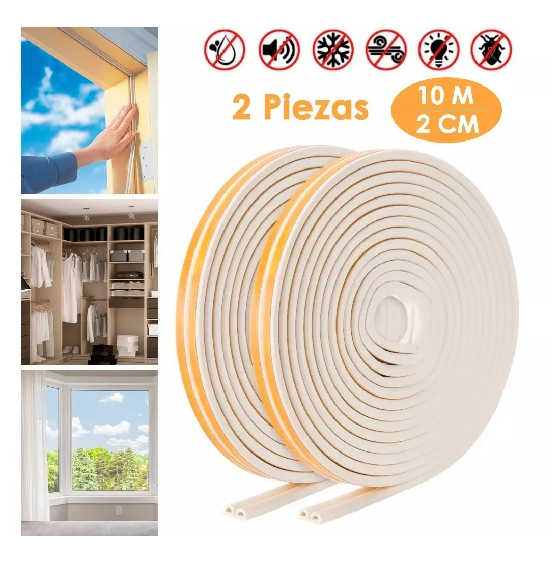 Foto 4 pulgar | Tira De Sellado Para Puerta Y Ventana Guarda Polvo 10 M Beige/amarillo
