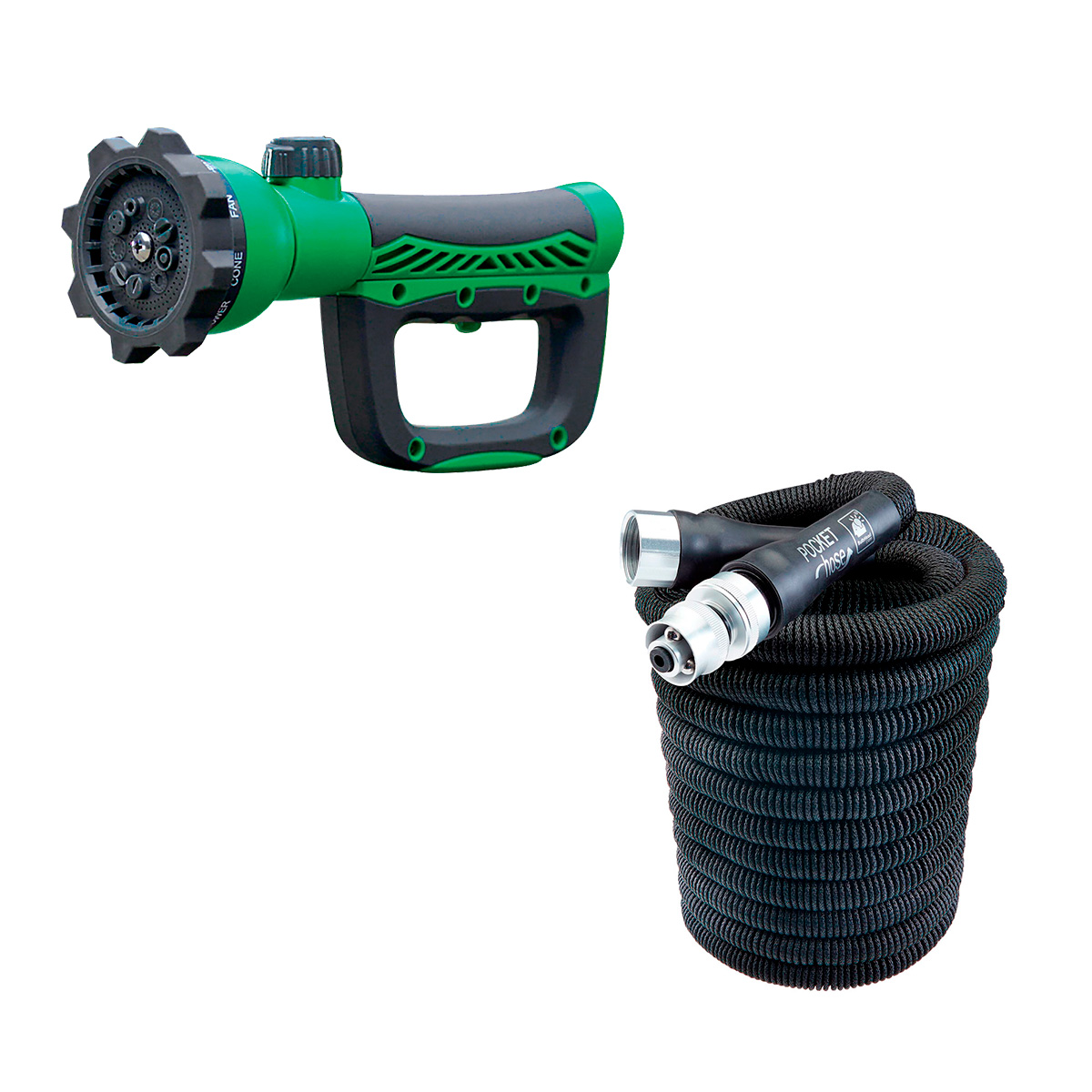 Manguera Expandible 7m y Agarradera Tv Ofertas Pocket Hose Y Aqua Handle Color Negro Duo Jardín Con 6 Niveles de Int